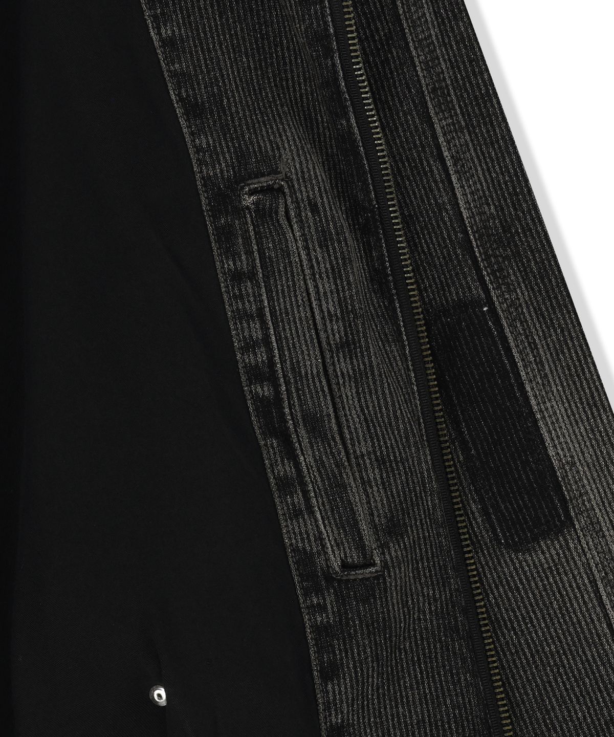 마뗑킴(MATIN KIM) WASHED RIB DENIM ZIP UP JUMPER FOR MEN IN DARK GREY