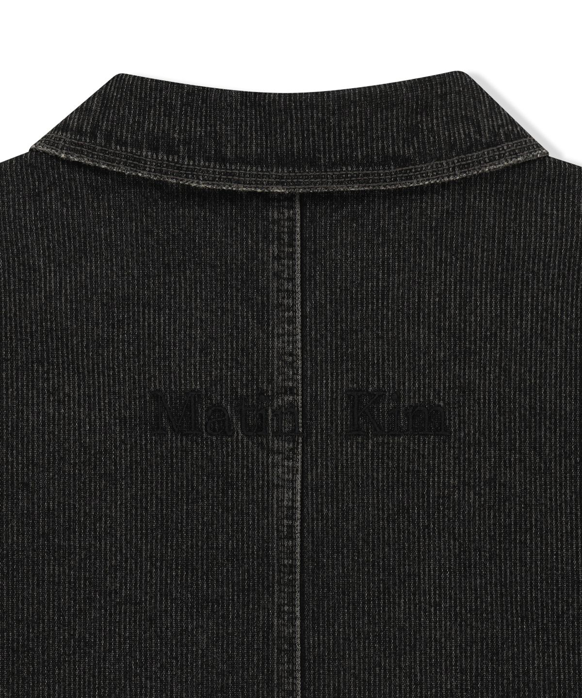 마뗑킴(MATIN KIM) WASHED RIB DENIM ZIP UP JUMPER FOR MEN IN DARK GREY