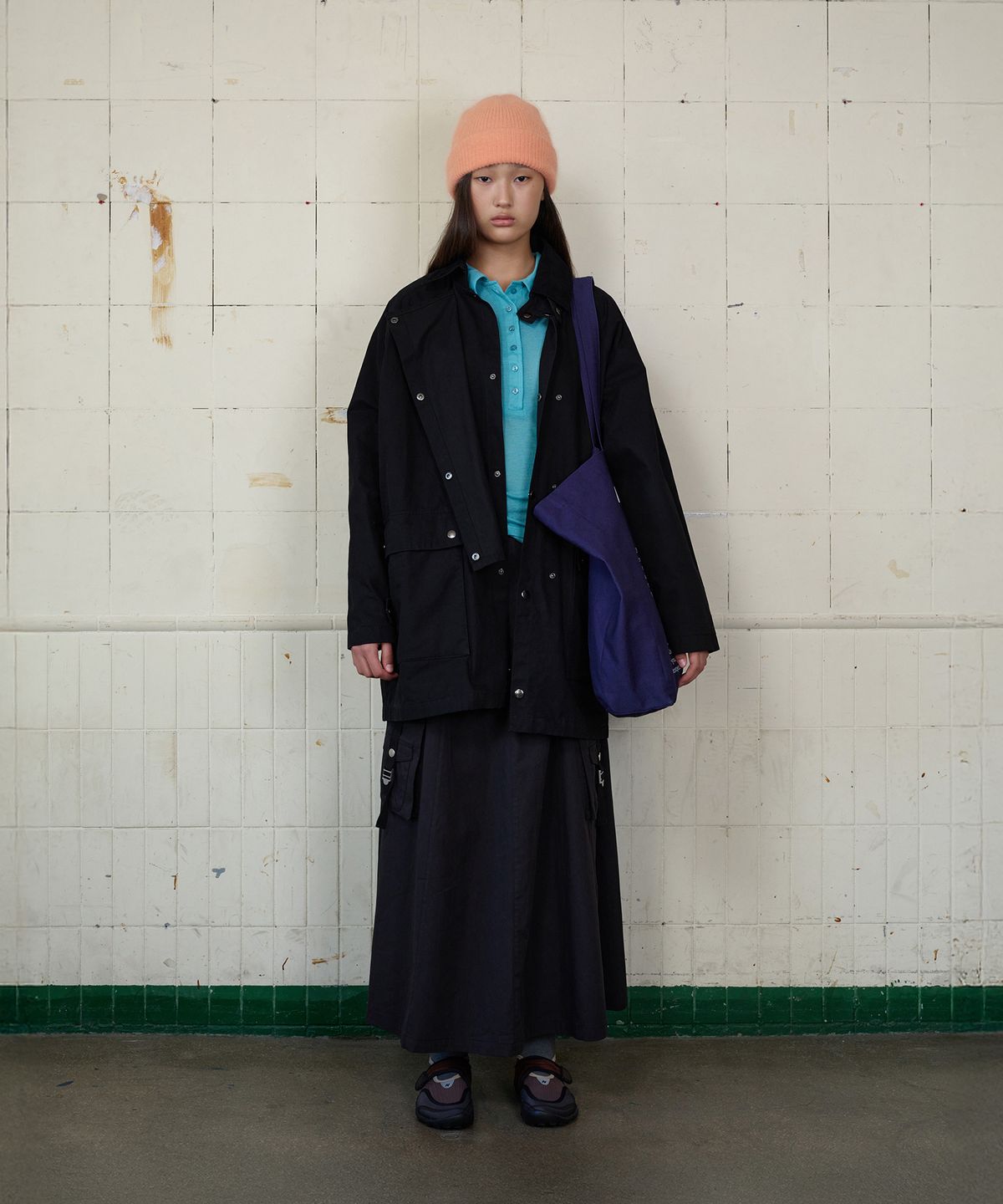 무드베러(MOODBETTER) FLARED WORK SKIRT DEEP CHARCOAL