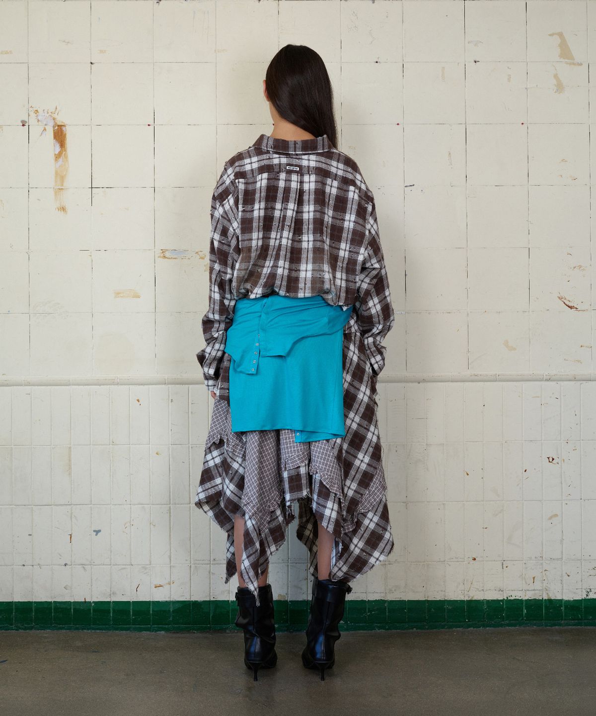 무드베러(MOODBETTER) DAMAGE WASHED CHECK SHIRT BROWN