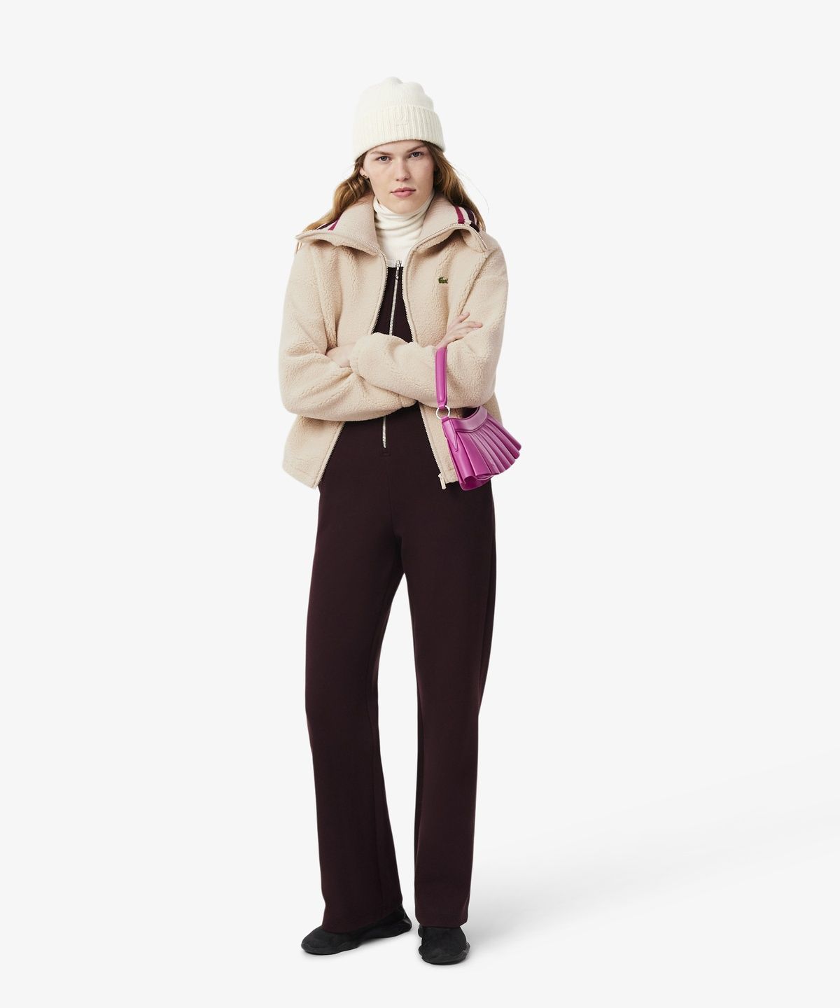 라코스테(LACOSTE) 여성 와이드 카라 쉐르파 점퍼 SF8330-56N S69