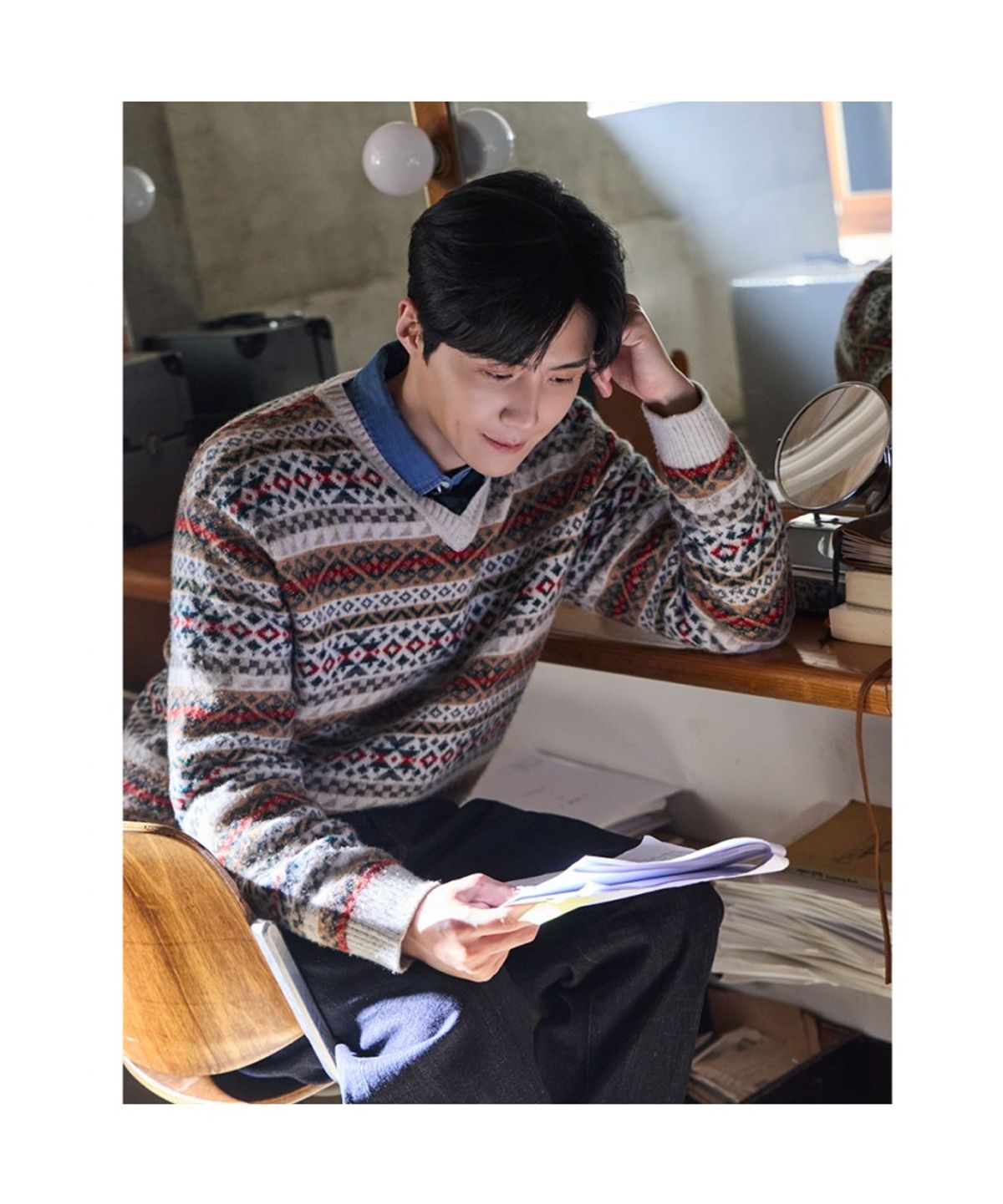 빈폴 멘(BEANPOLE MEN) 페어아일 V넥 풀오버  라이트 그레이