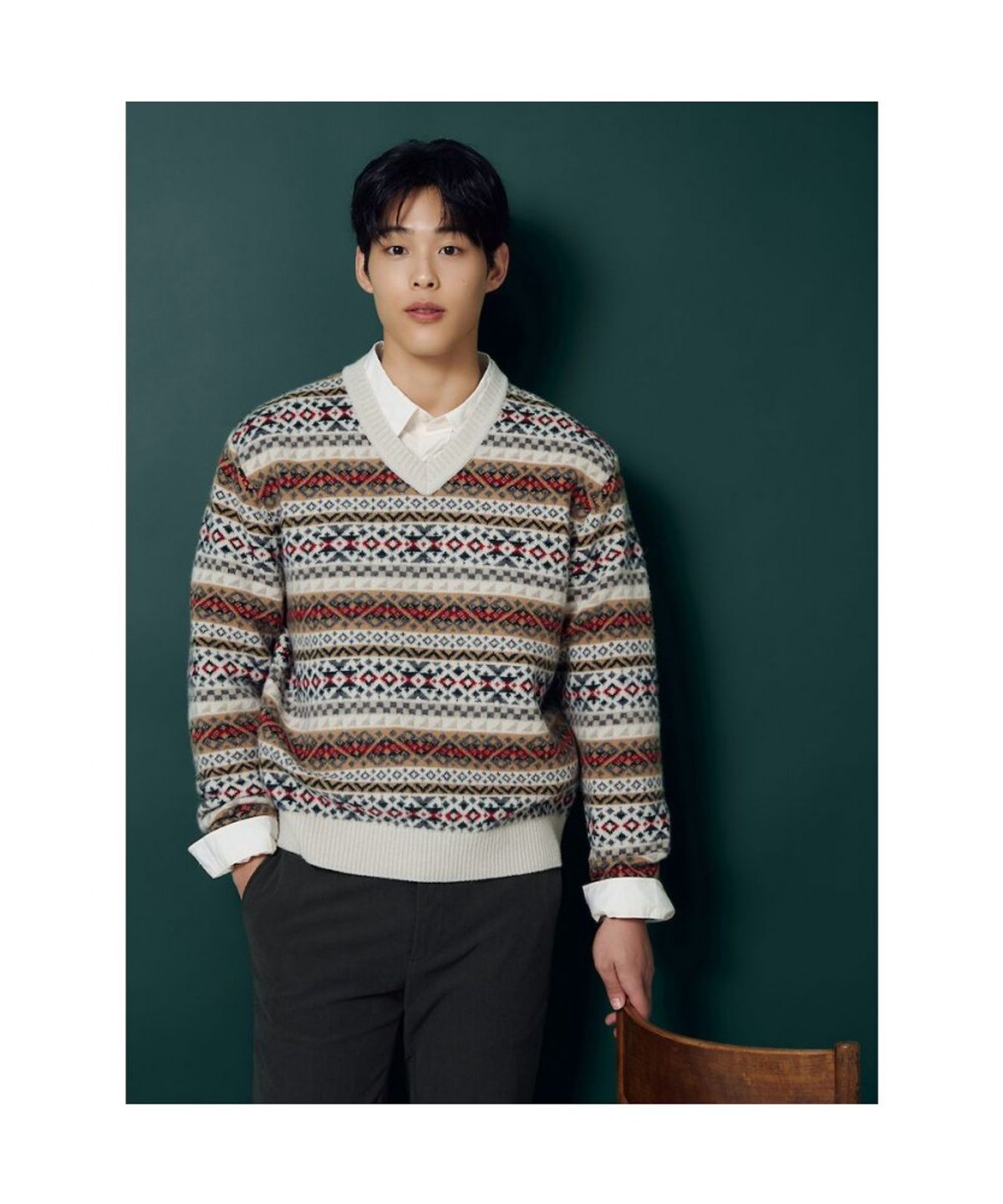 빈폴 멘(BEANPOLE MEN) 페어아일 V넥 풀오버  라이트 그레이