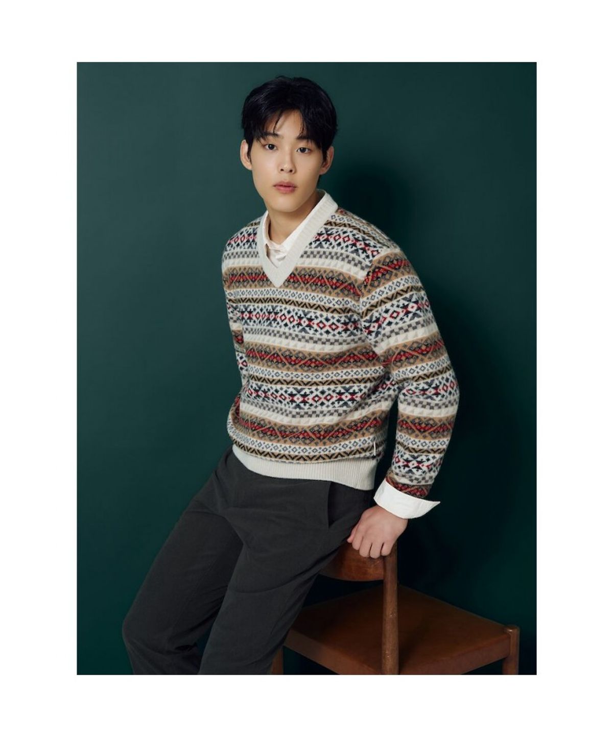 빈폴 멘(BEANPOLE MEN) 페어아일 V넥 풀오버  라이트 그레이