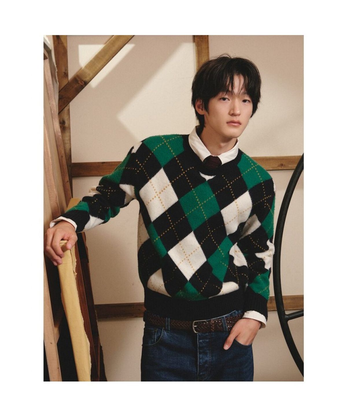 빈폴 멘(BEANPOLE MEN) 아가일 풀오버 니트  네이비