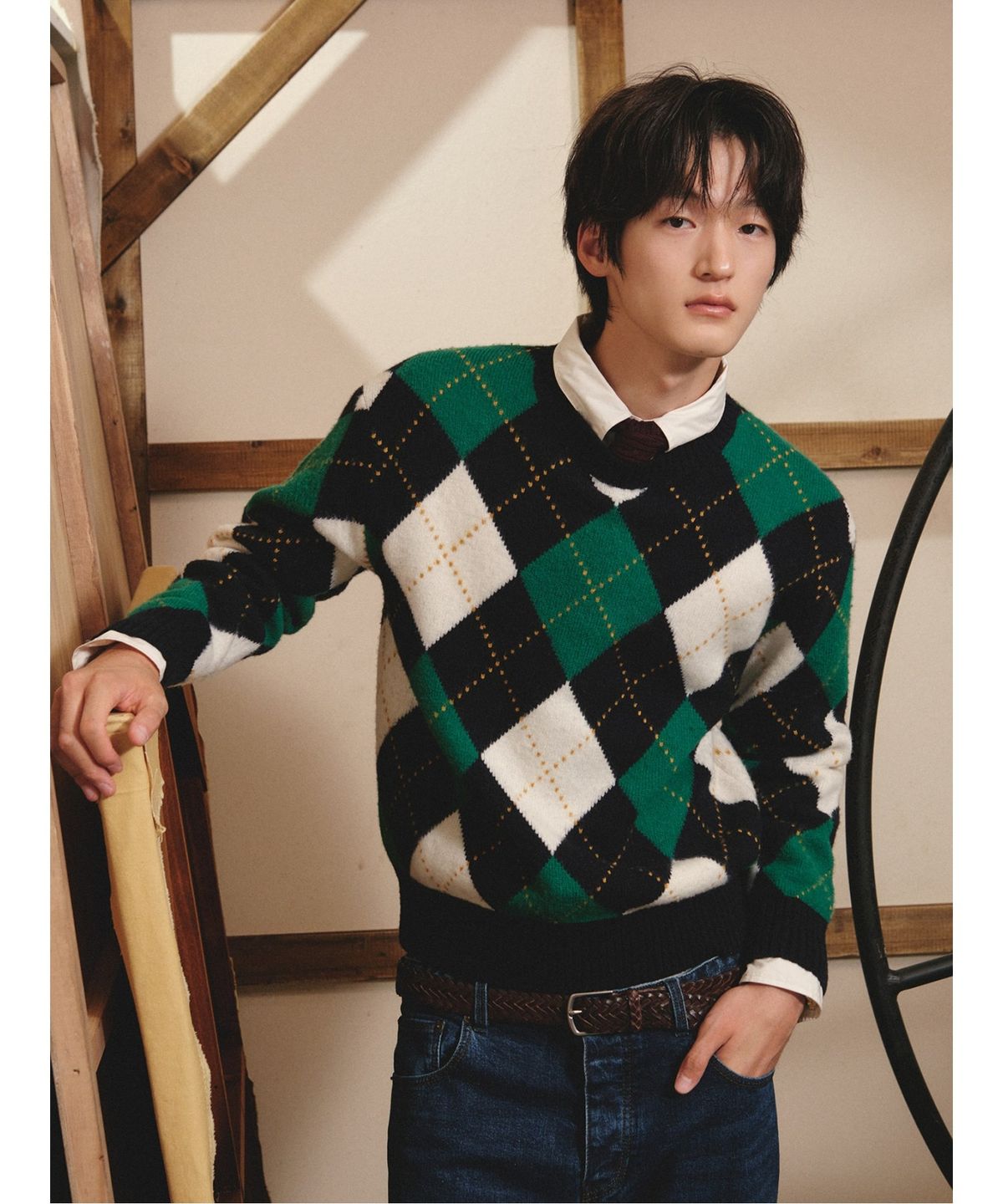 빈폴 멘(BEANPOLE MEN) 아가일 풀오버 니트  네이비