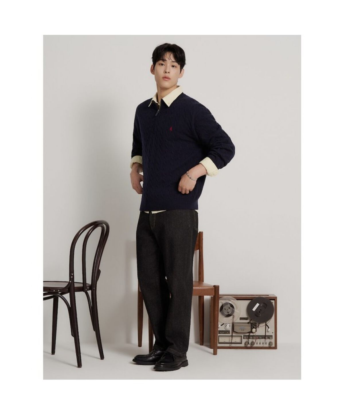 빈폴 멘(BEANPOLE MEN) [Essential] 케이블 쿼터집 니트  네이비