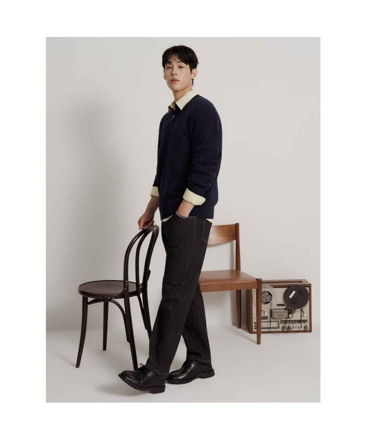 빈폴 멘(BEANPOLE MEN) [Essential] 케이블 쿼터집 니트  네이비