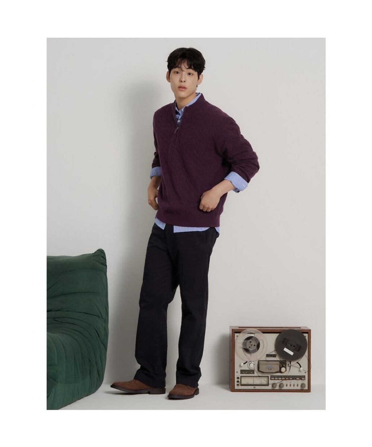 빈폴 멘(BEANPOLE MEN) [Essential] 케이블 쿼터집 니트  와인