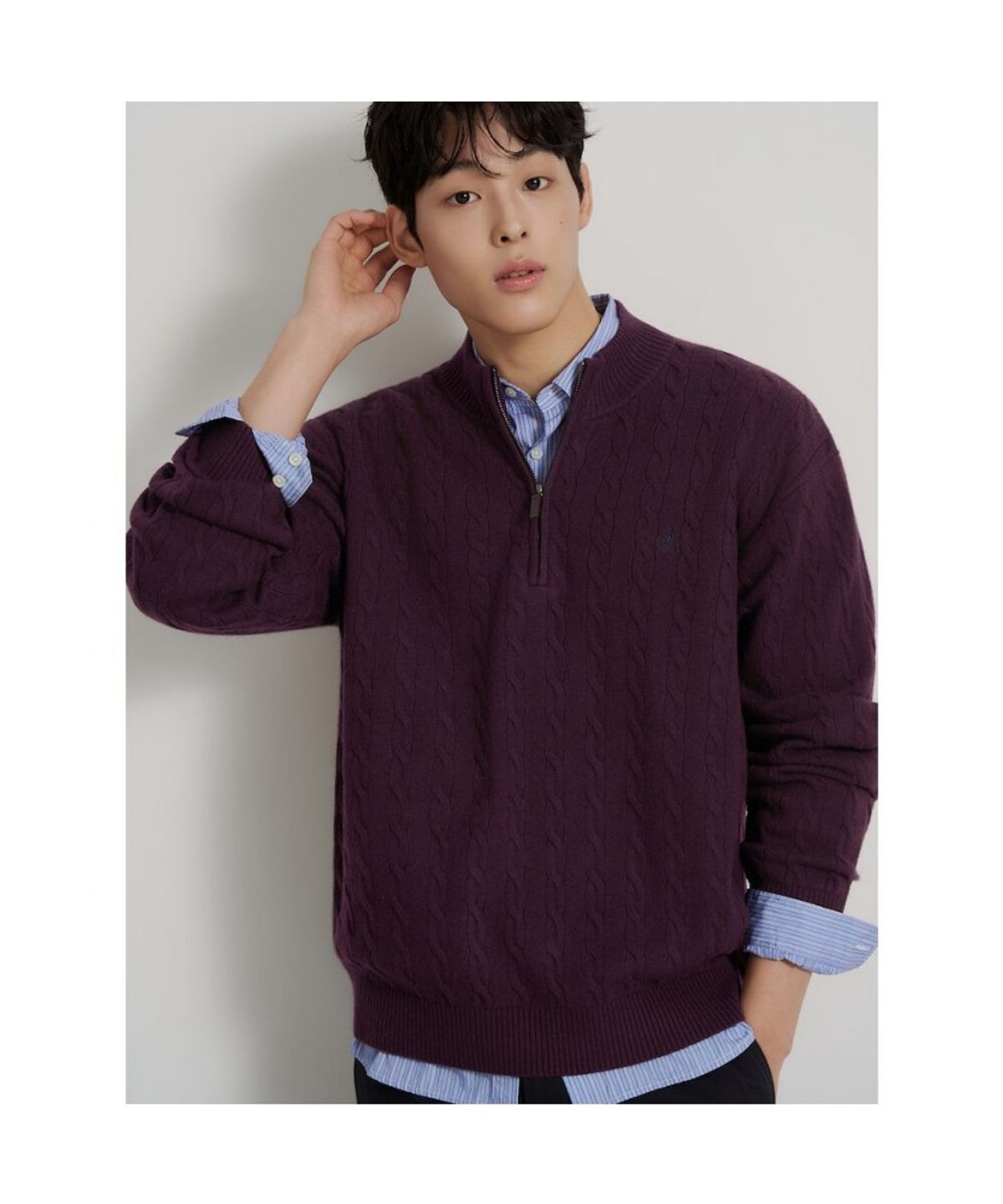 빈폴 멘(BEANPOLE MEN) [Essential] 케이블 쿼터집 니트  와인