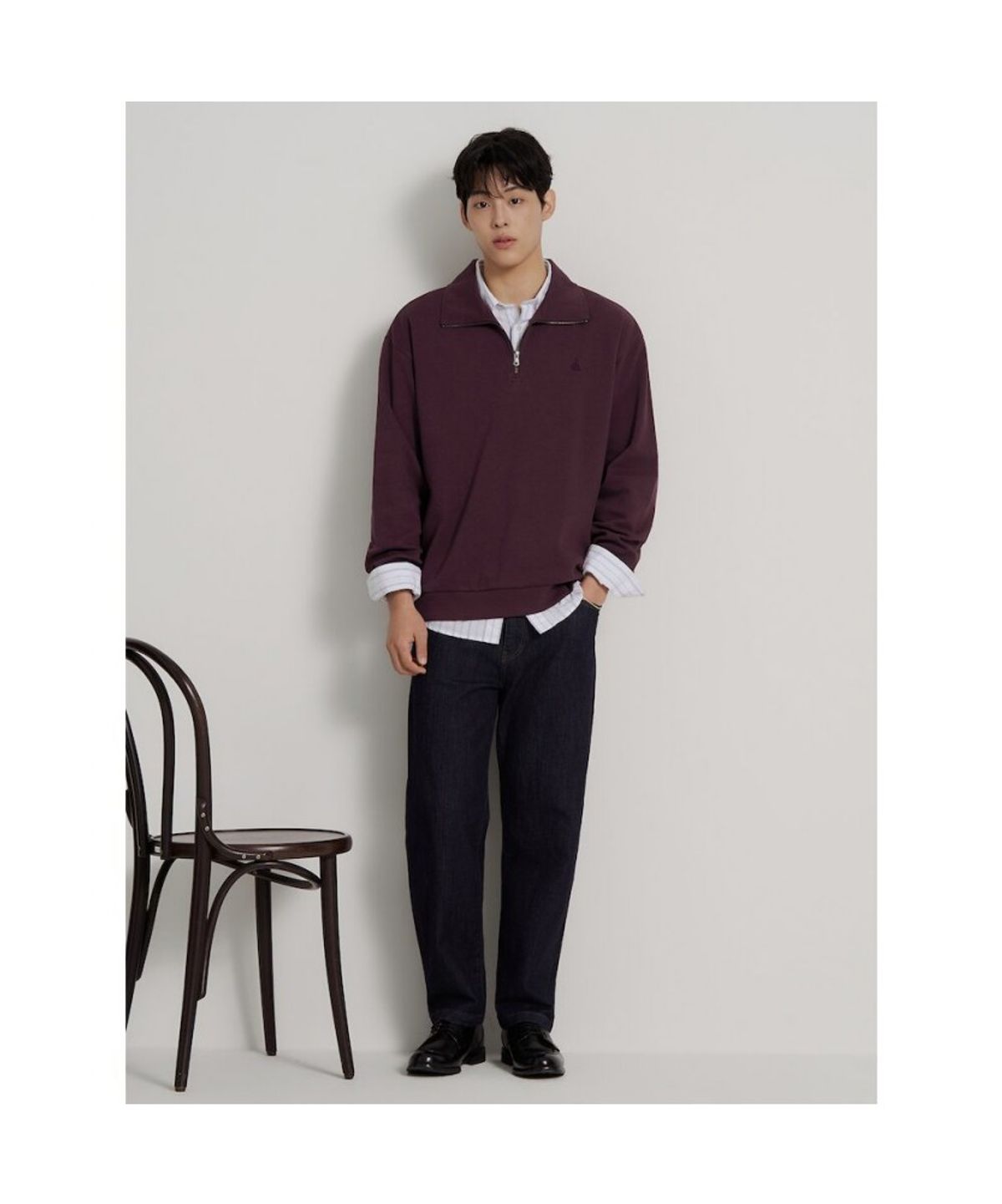 빈폴 멘(BEANPOLE MEN) [Essential] 이중직 쿼터집 티셔츠  와인