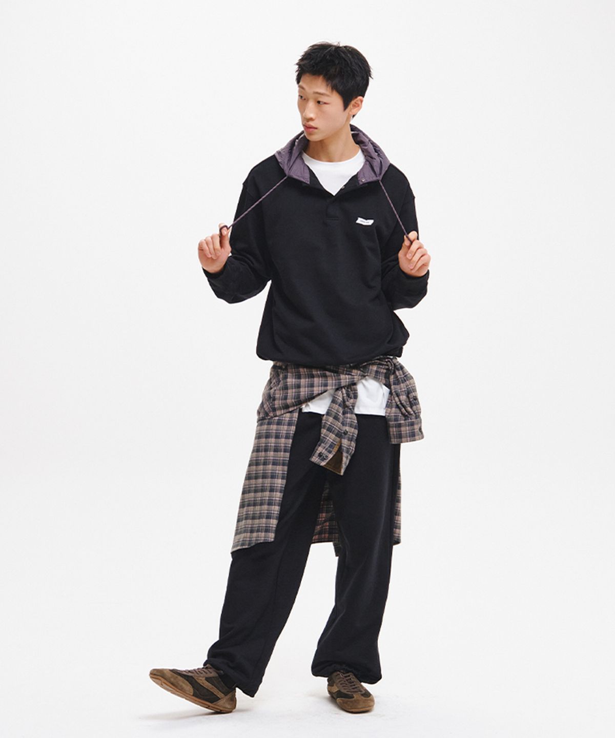 제너럴아이디어(GENERALIDEA) UNISEX 반집업 나일론 배색 후드티 [2COL] / GF3USS004