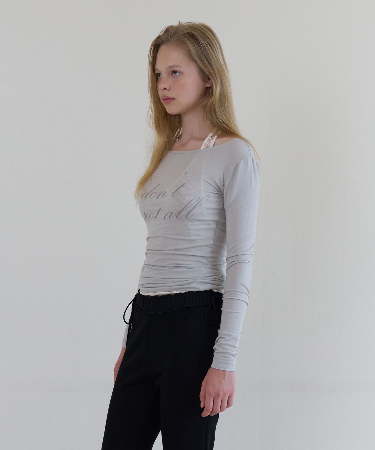 톤드(TONED) I dont carrot all lettering boat neck t-shirt (fog grey)