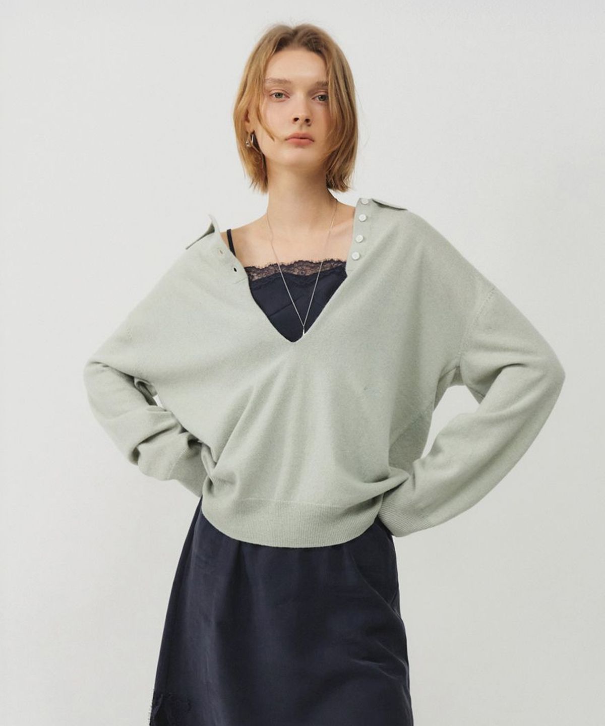 룩캐스트(LOOKAST) 캐시미어 딥 브이넥 카라 니트 / CASHMERE DEEP V-NECK COLLAR KNIT_5colors