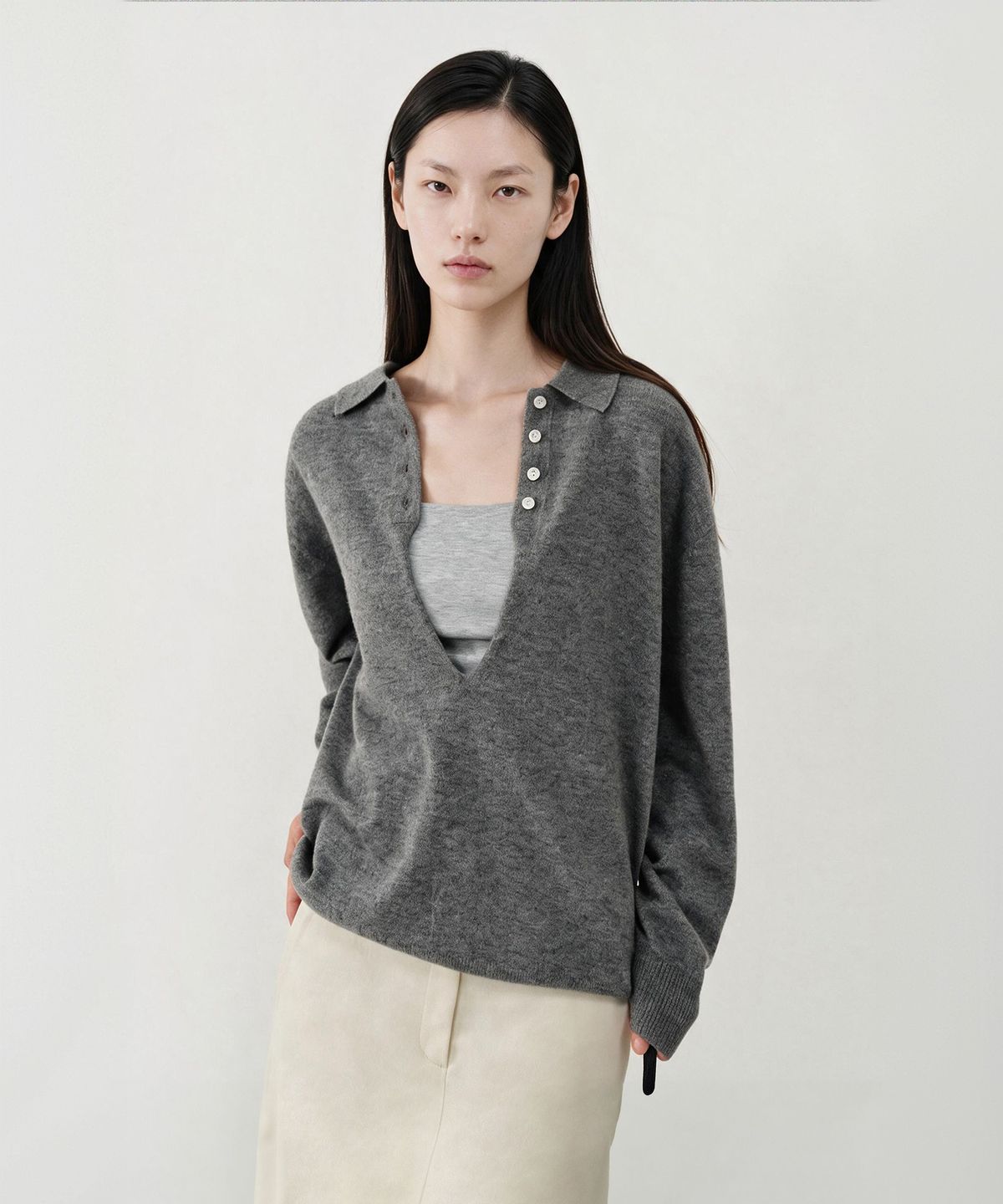 룩캐스트(LOOKAST) 캐시미어 딥 브이넥 카라 니트 / CASHMERE DEEP V-NECK COLLAR KNIT_5colors