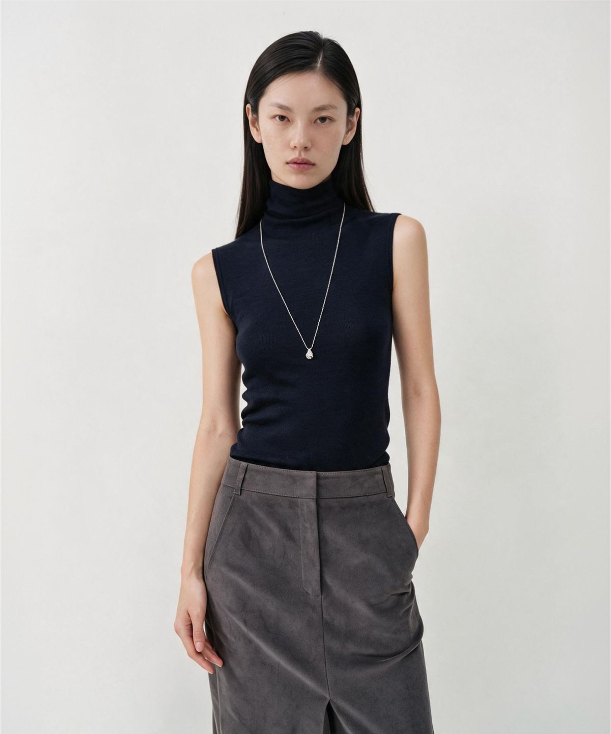 룩캐스트(LOOKAST) 울 홀가먼트 하이 넥 베스트 니트 탑 / WOOL WHOLEGARMENT HIGH NECK VEST KNIT TOP_5colors