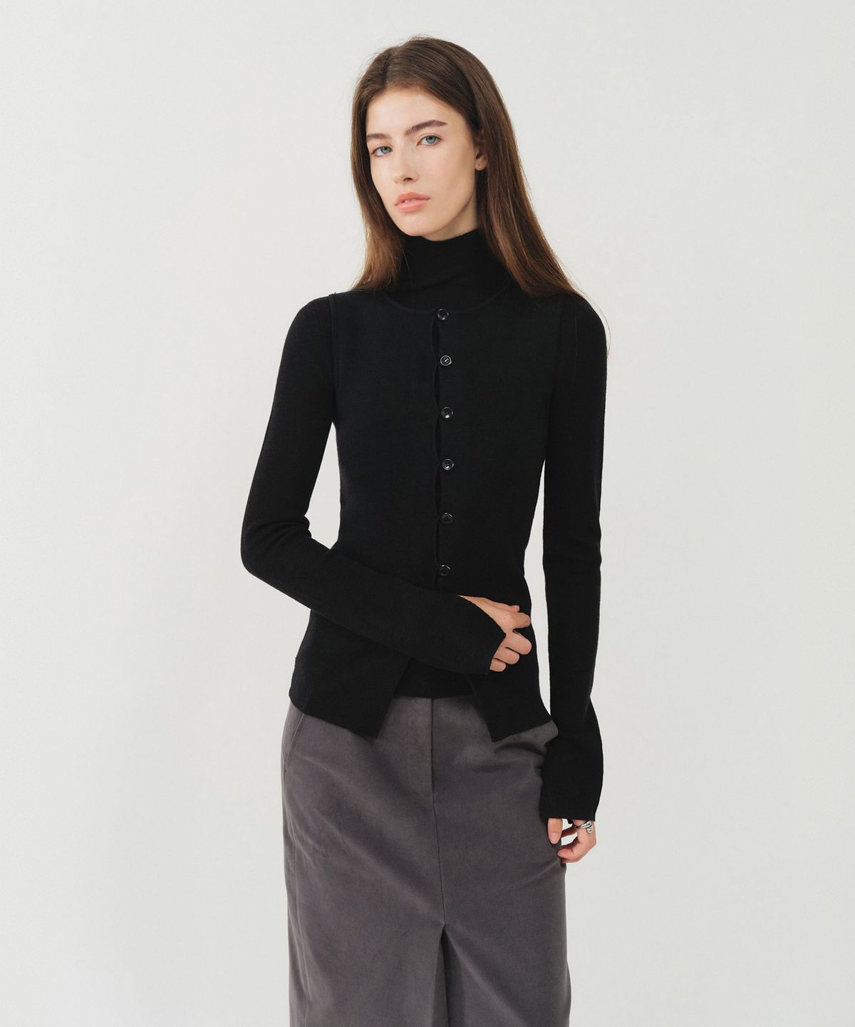 룩캐스트(LOOKAST) 울 헤어리 레이어드 니트 탑 / WOOL HAIRY LAYERED KNIT TOP_3colors