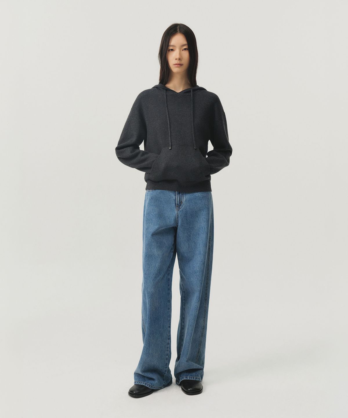 룩캐스트(LOOKAST) 울 이지 후디 니트_차콜 그레이 / WOOL EASY HOODIE KNIT_CHARCOAL GREY