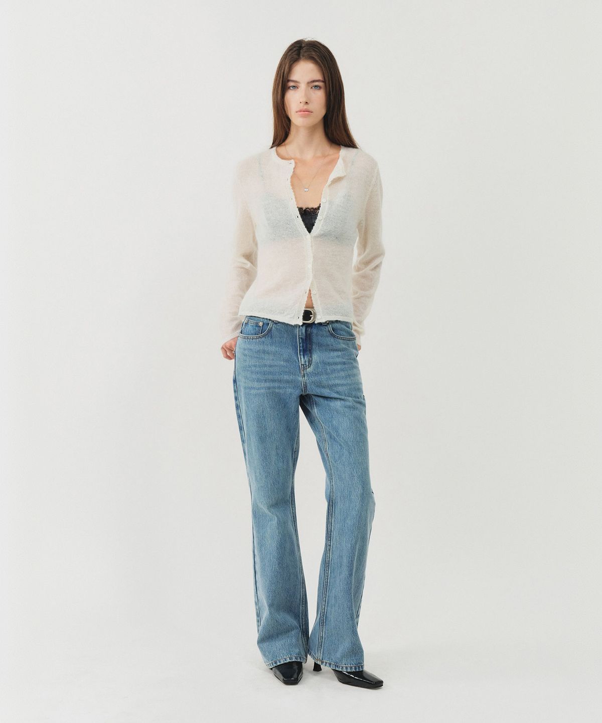 룩캐스트(LOOKAST) 쉘 버튼 모헤어 시어 가디건_아이보리 / SHELL BUTTON MOHAIR SHEER CARDIGAN_IVORY
