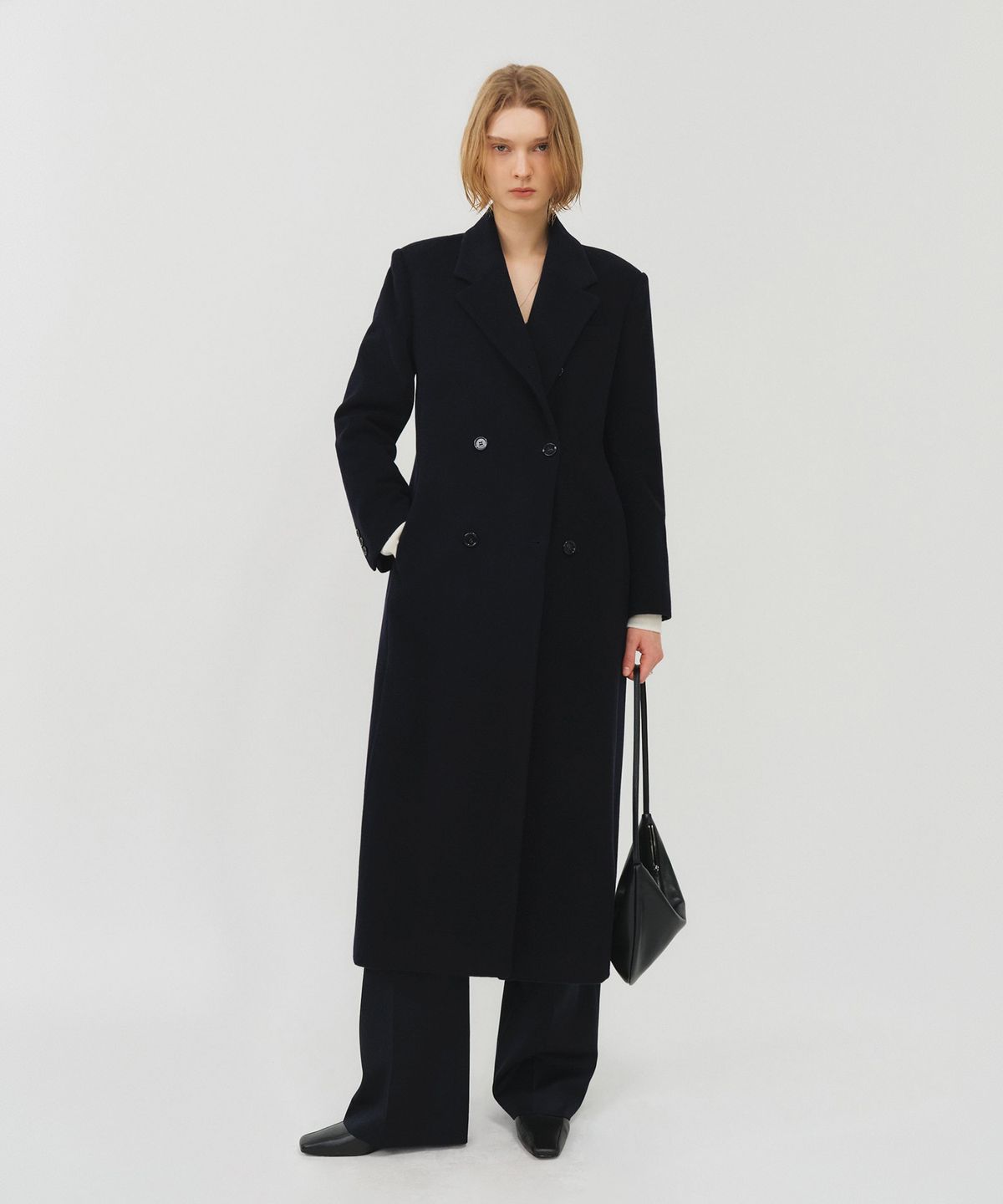 룩캐스트(LOOKAST) 울 테일러드 세미 더블 롱 코트 / WOOL TAILORED SEMI DOUBLE LONG COAT_2colors