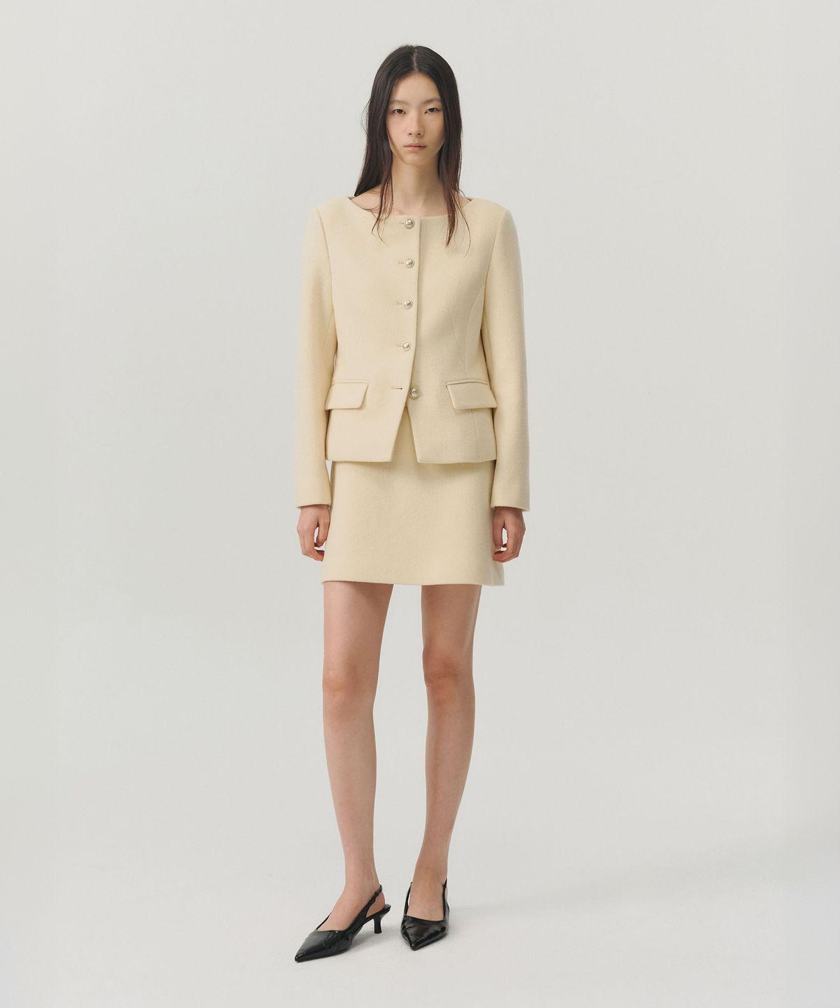 룩캐스트(LOOKAST) 소프트 울 트위드 보트넥 슬림 자켓_아이보리 / SOFT WOOL TWEED BOAT-NECK SLIM JACKET_IVORY