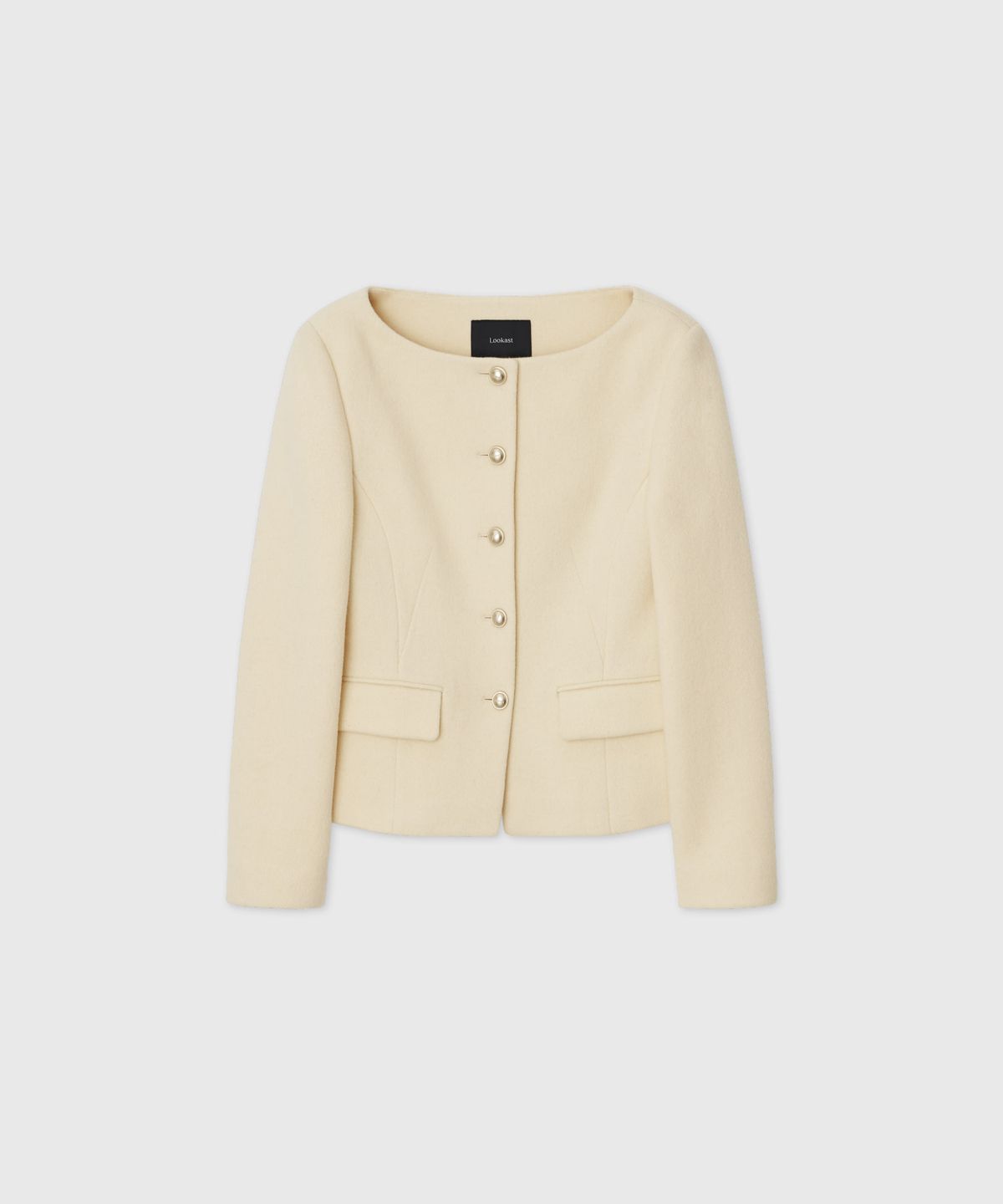 룩캐스트(LOOKAST) 소프트 울 트위드 보트넥 슬림 자켓_아이보리 / SOFT WOOL TWEED BOAT-NECK SLIM JACKET_IVORY