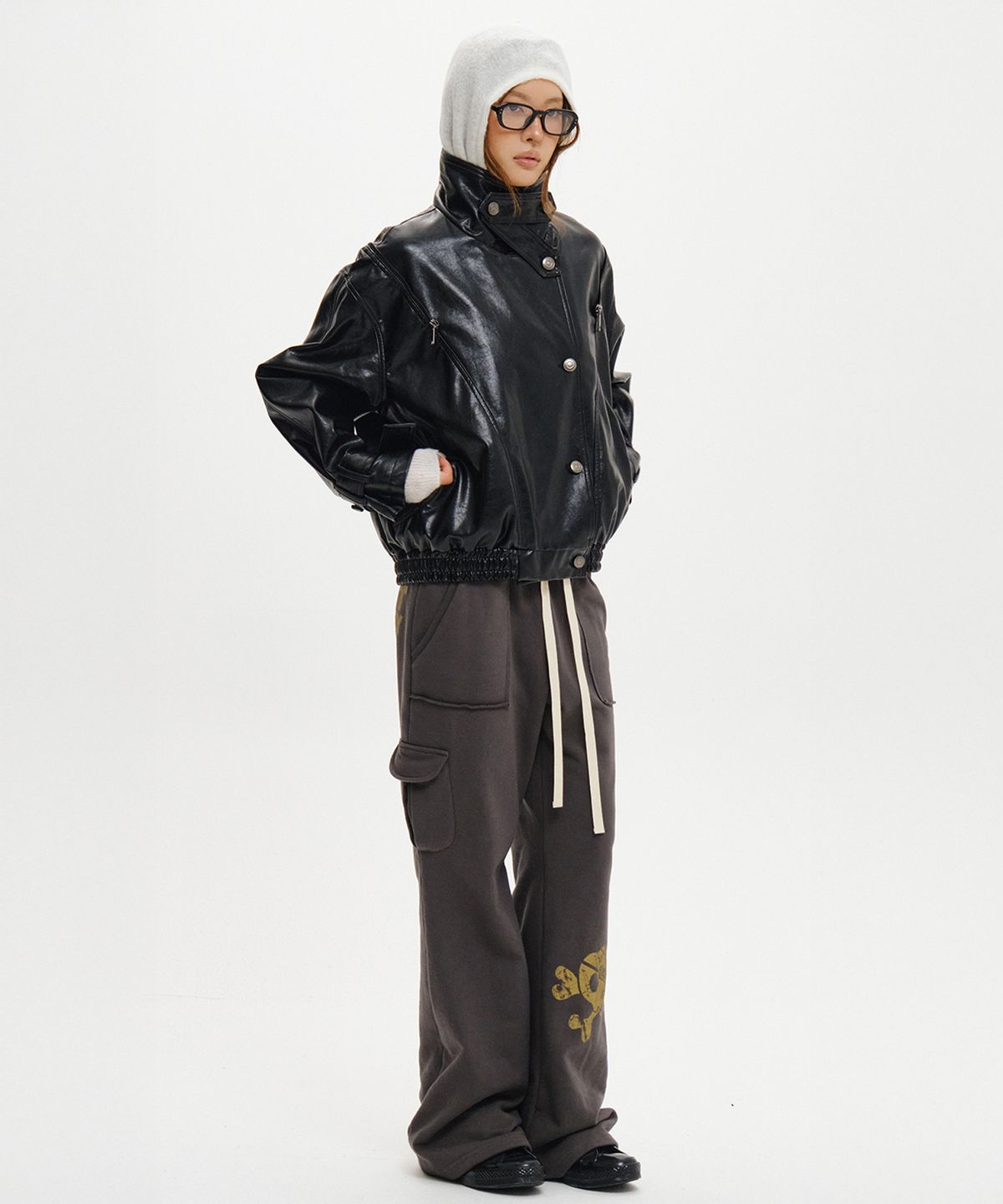 소르비(SORBEE) BACK ZIP LEOPARD LEATHER JACKET / BLACK
