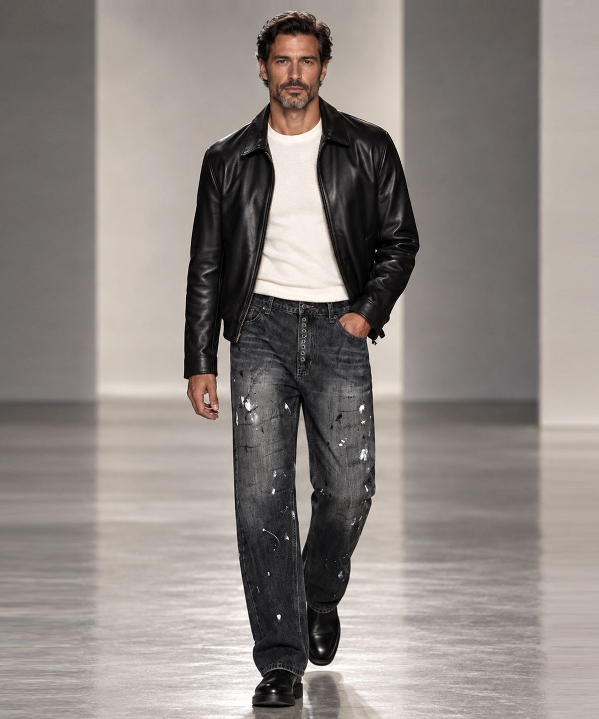 스트라이크(STRIKE) Atelier Faded Paint Eyelet Jeans (BLACK)