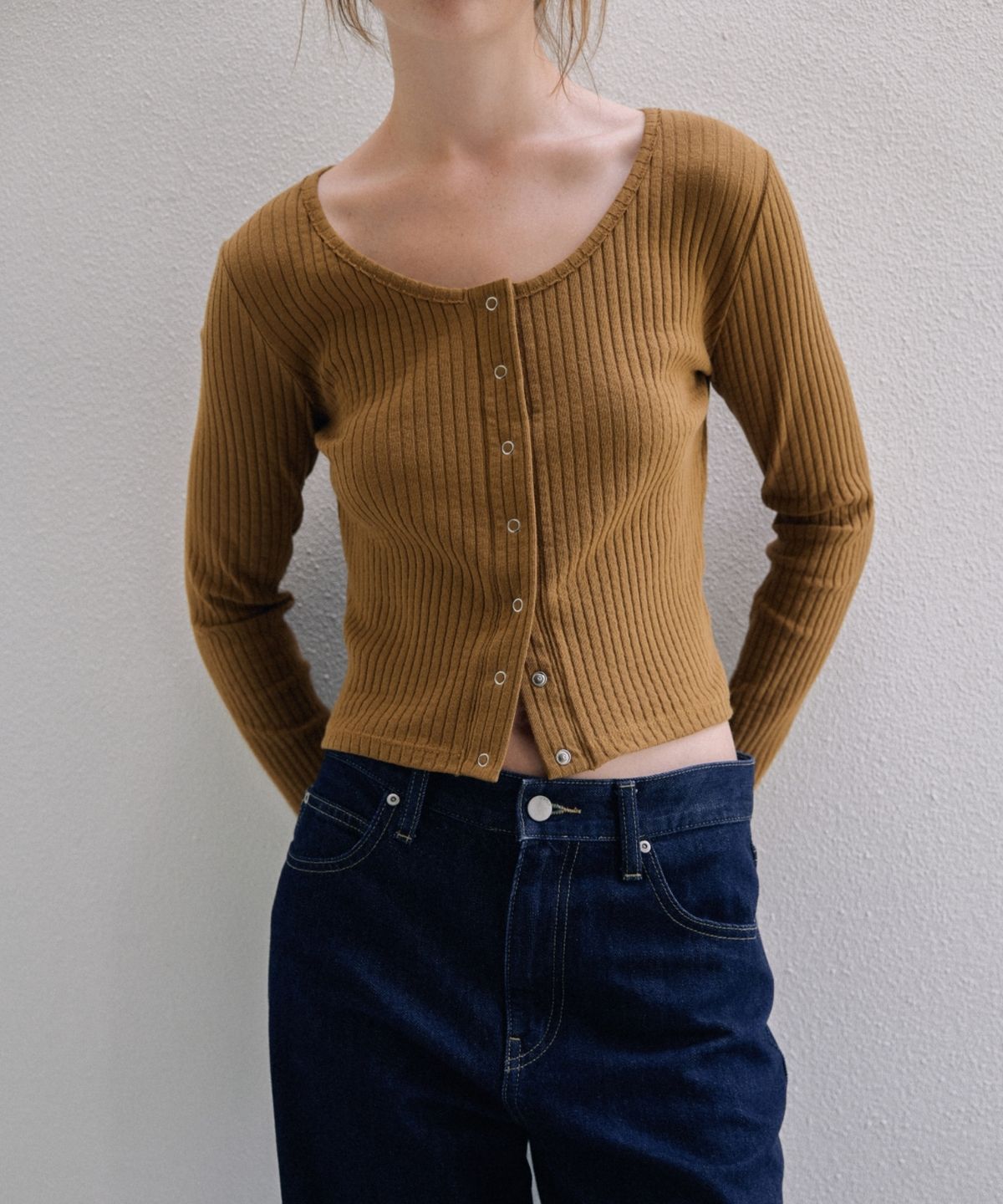 어나우트(UNNOUT) SOFT RIB JERSEY CARDIGAN  MUSTARD