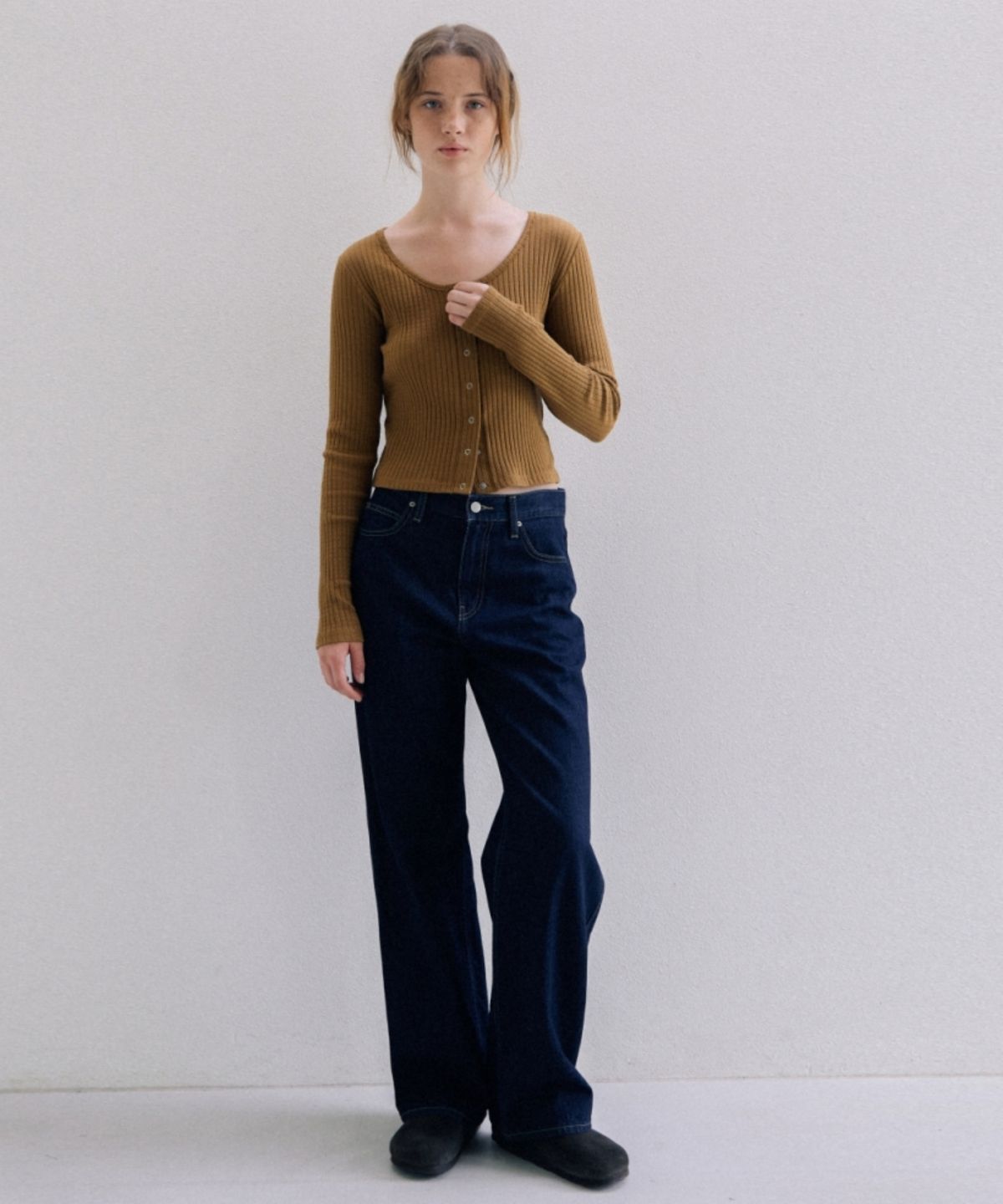 어나우트(UNNOUT) SOFT RIB JERSEY CARDIGAN  MUSTARD