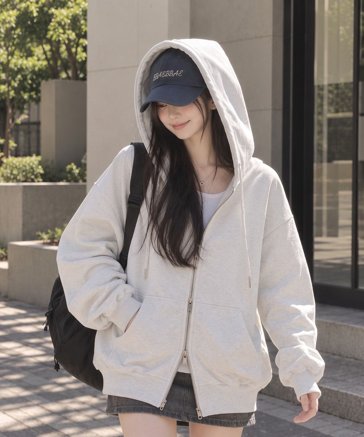 빼빼(BBAEBBAE) 오버핏 투웨이 집업 후드 티셔츠 4COLOR