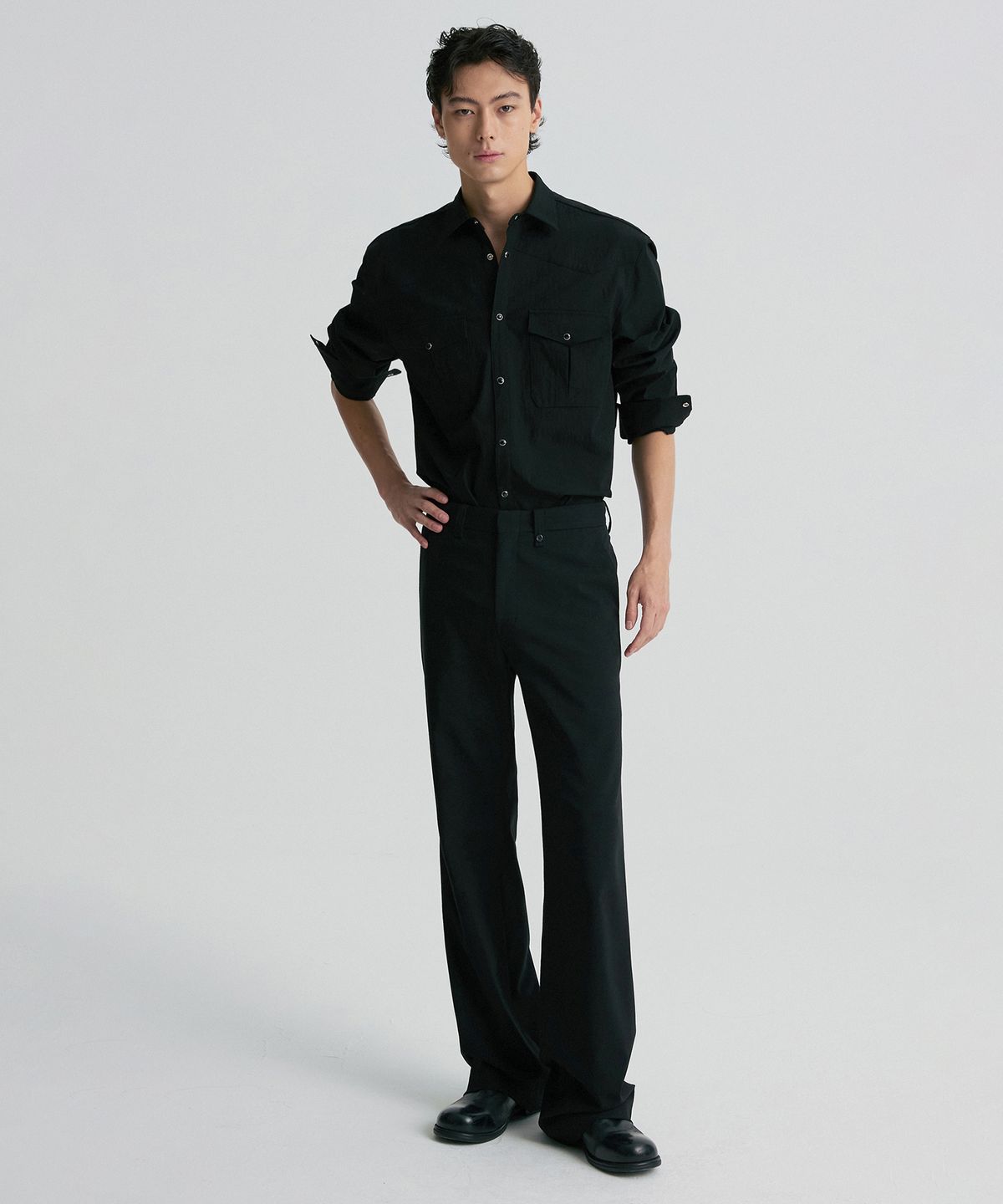 리이 맨(RERHEE MEN) TAILORED BOOTCUT TROUSERS BLACK
