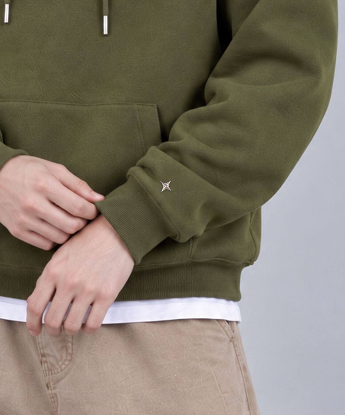 엘라모(LLAMO) 컴포트 쭈리 오버핏 무지 후드티 올리브
