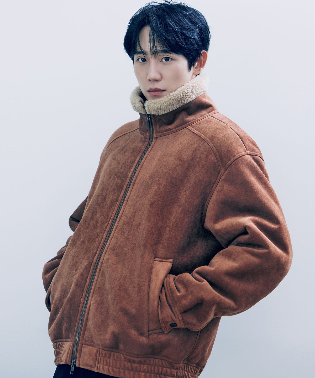 마인드브릿지(MINDBRIDGE) [COUTURE]스웨이드 안감 퍼 하이넥 무스탕