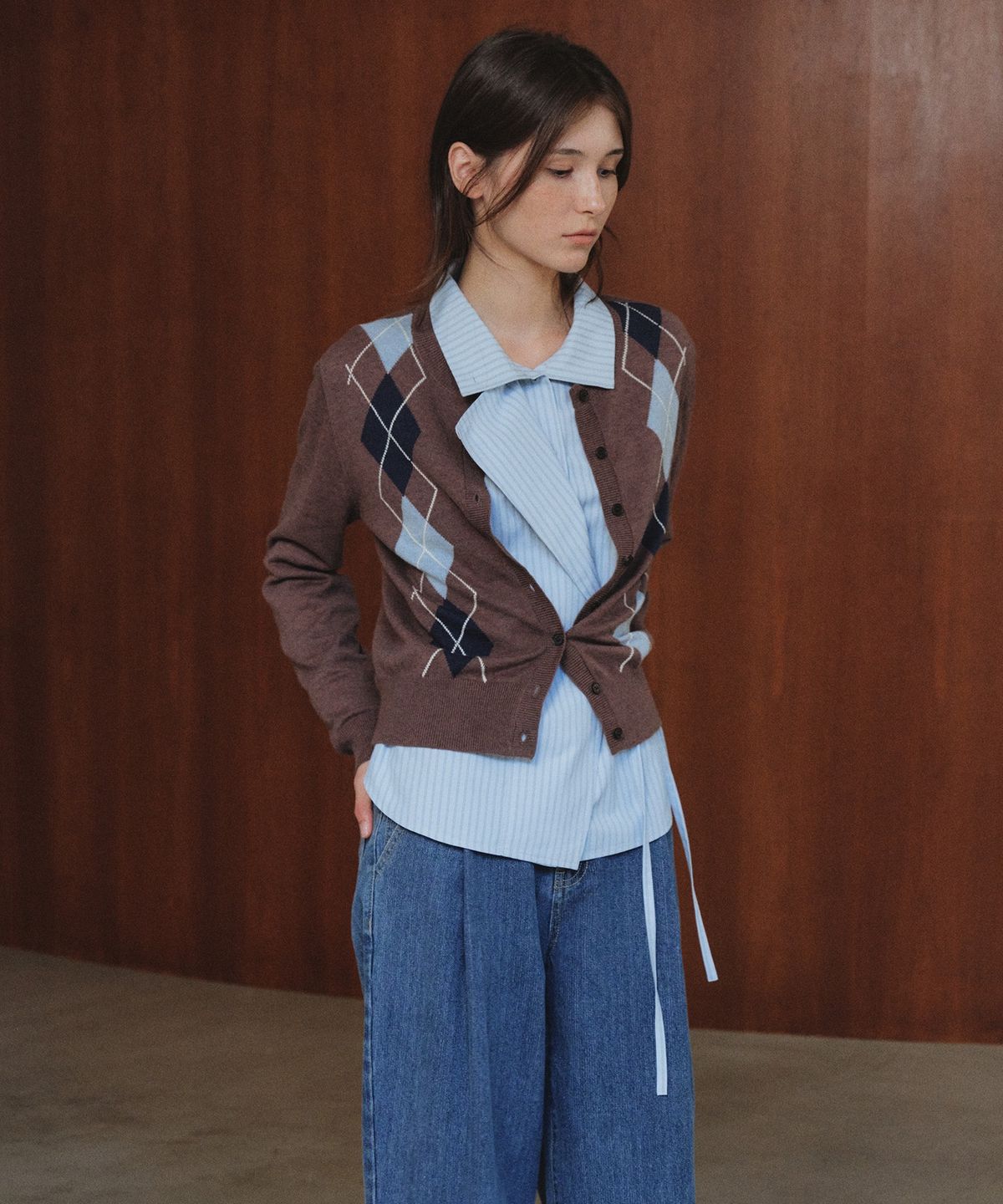 올리브 데 올리브(OLIVE DES OLIVE) 덧장 하이넥 랩블라우스 OW6AB8500