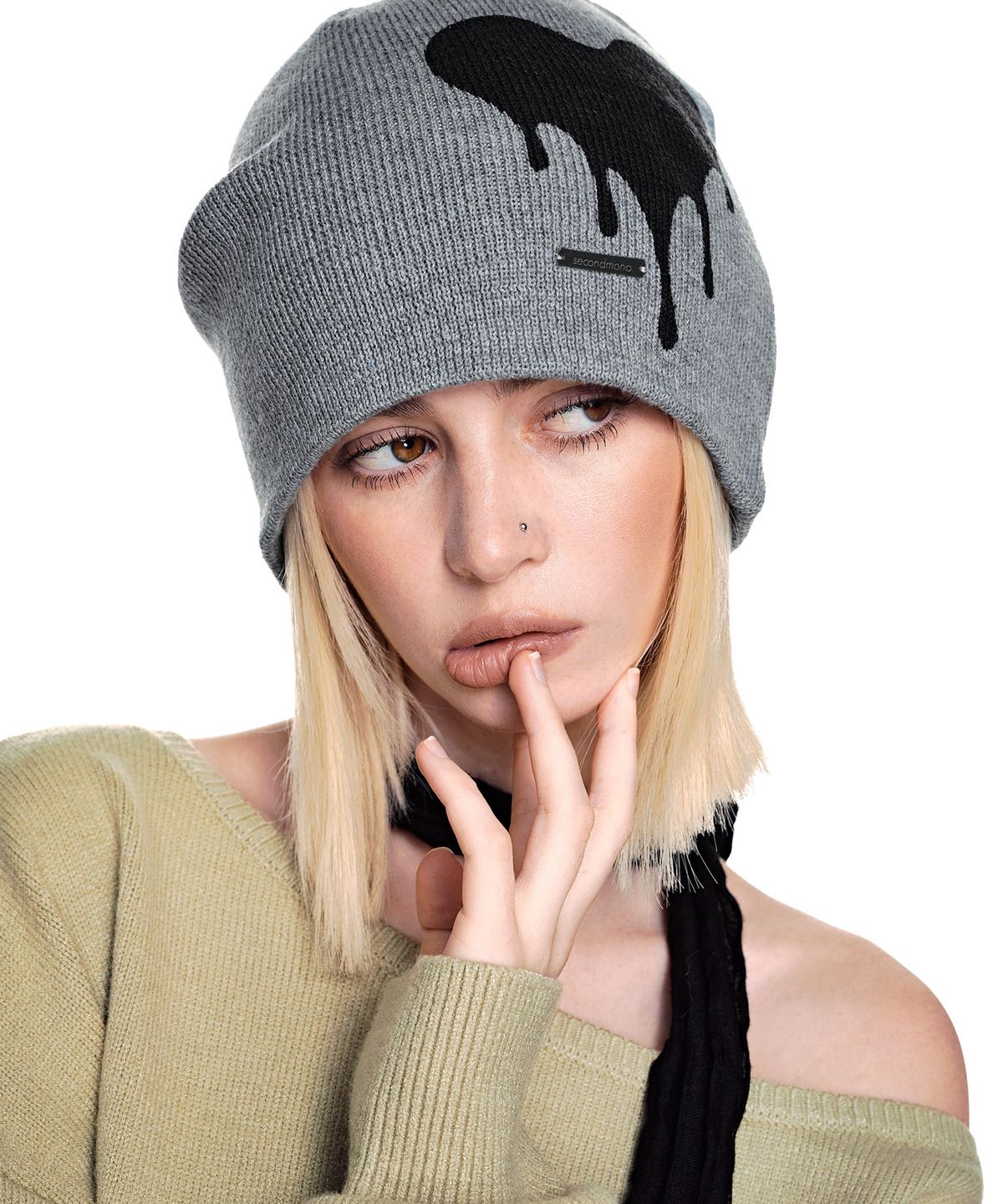 세컨모놀로그(SECONDMONO) Heart Symbol Knit Beanie [GRAY]_SEAC021GRAY