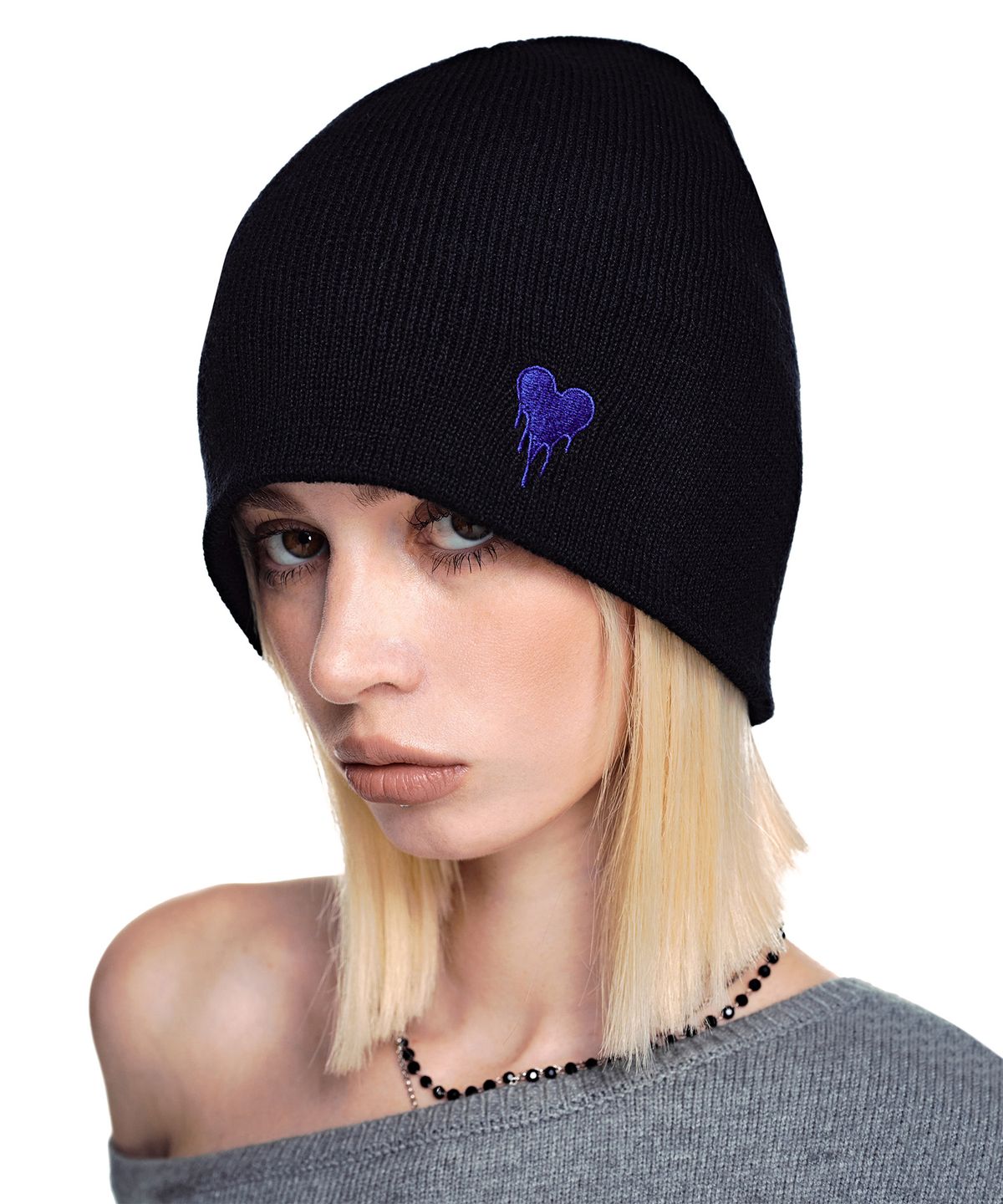 세컨모놀로그(SECONDMONO) Heart Symbol Knit Beanie [BLACK]_SEAC021BLACK