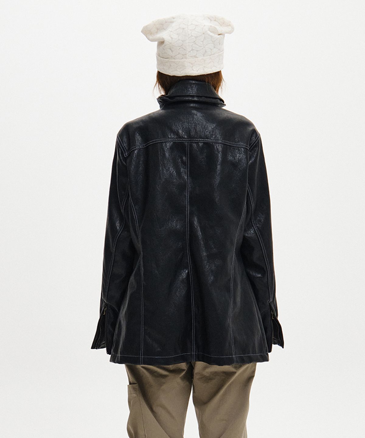 소르비(SORBEE) HIGH NECK STITCH LEATHER JACKET(FUR VEST SET) / BLACK