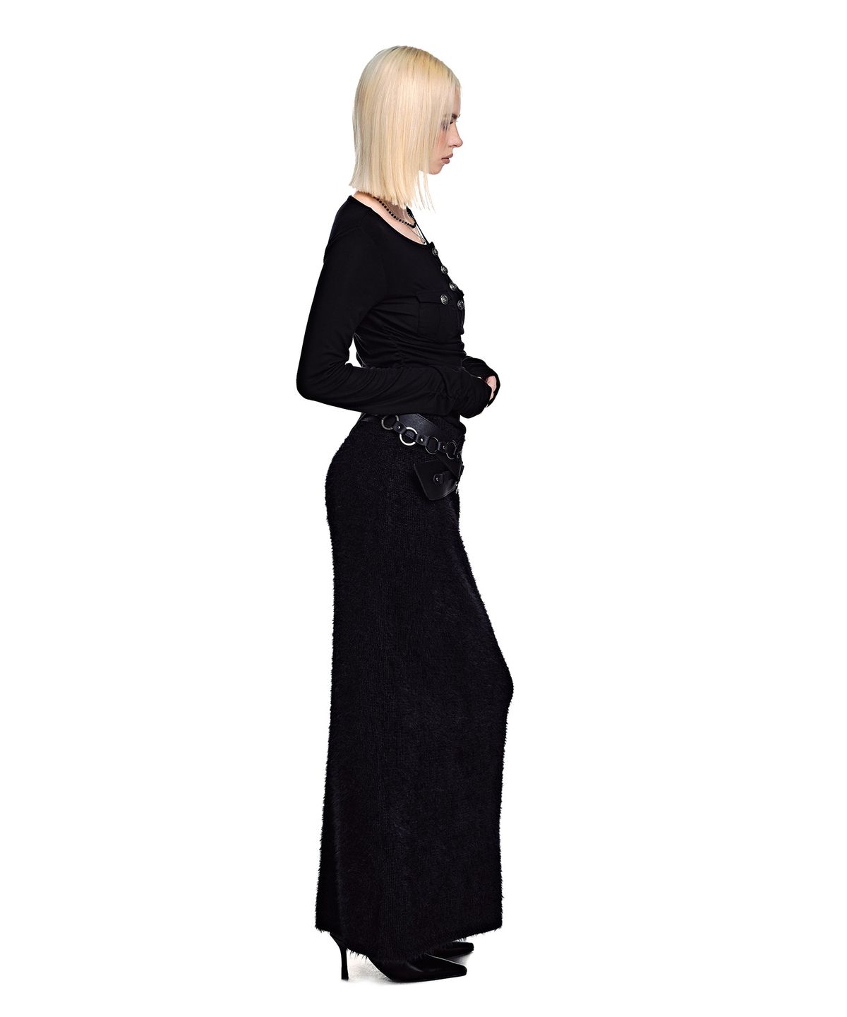 세컨모놀로그(SECONDMONO) Hairy Maxi Skirt [BLACK]_SEWSK008BLACK
