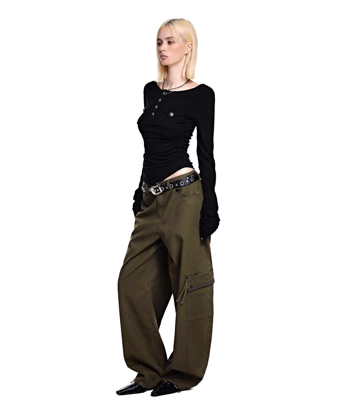 세컨모놀로그(SECONDMONO) Heart Graphic Balloon Pants [KHAKI]_SEWPT018KHAKI