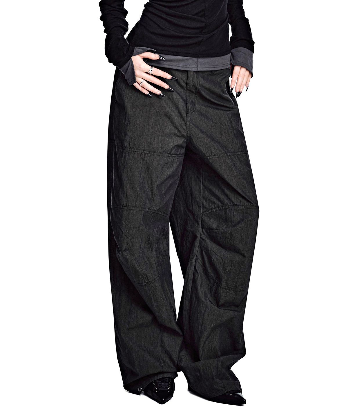 세컨모놀로그(SECONDMONO) Pigment Double Knee Wide Pants [CHARCOAL]_SEPT087CHARCOAL