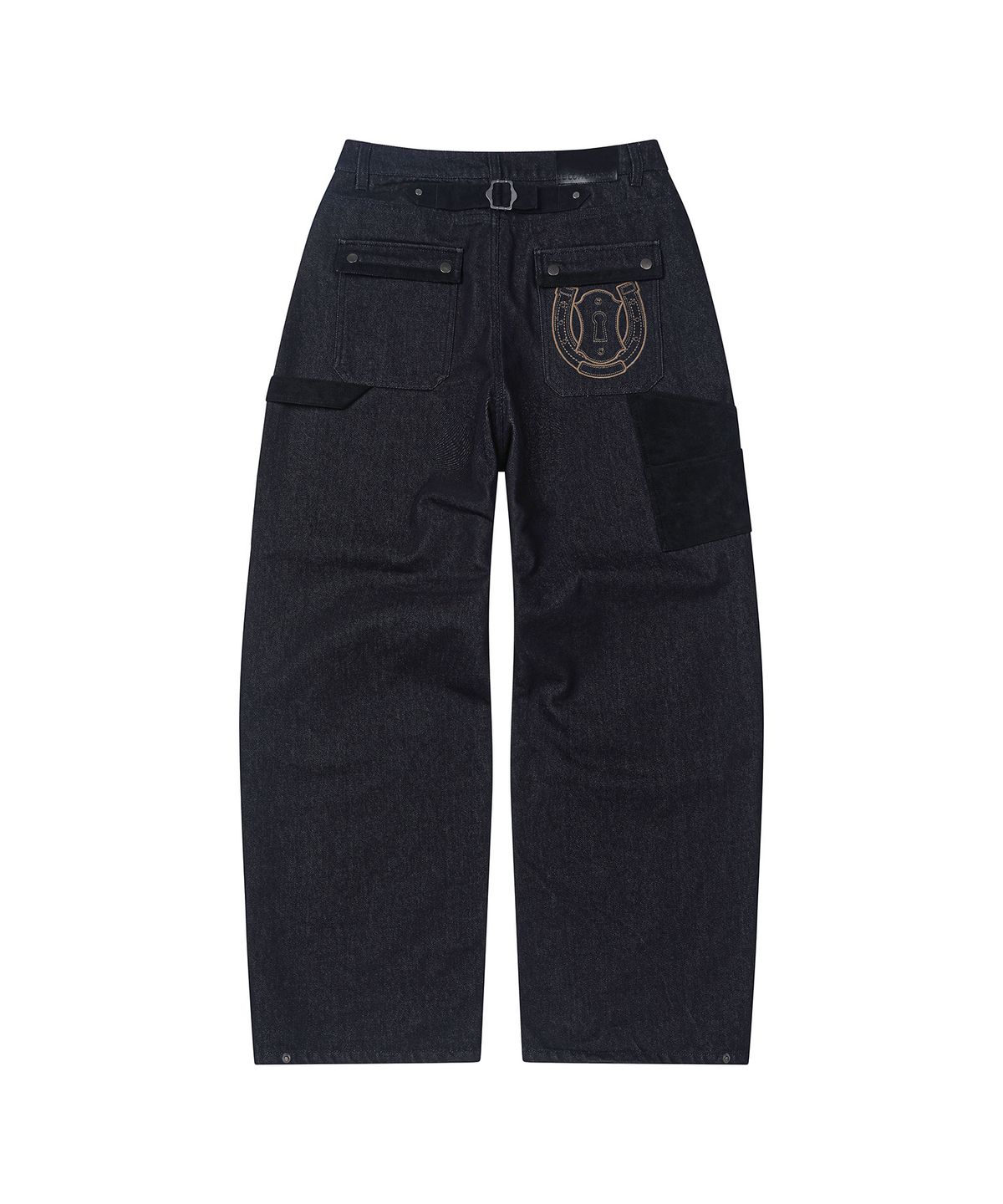세컨모놀로그(SECONDMONO) Leather Panel Carpenter Wide Denim [INDIGO]_SEPT083INDIGO
