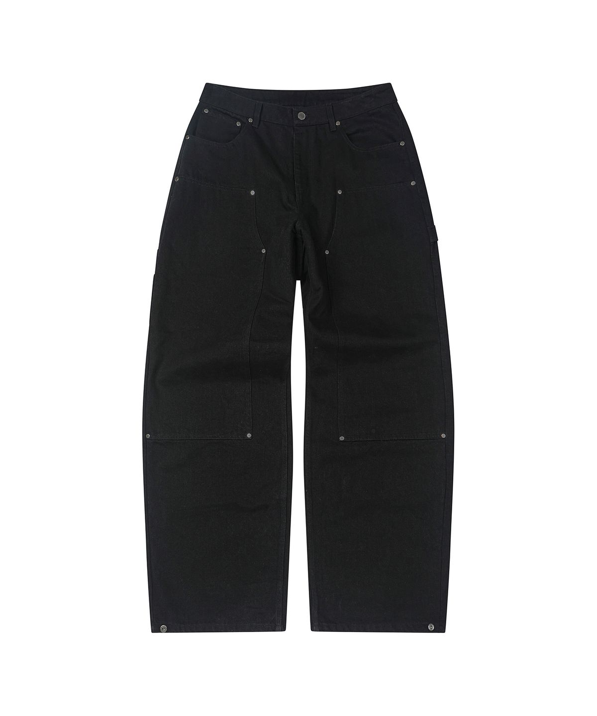 세컨모놀로그(SECONDMONO) Leather Panel Carpenter Wide Denim [BLACK]_SEPT083BLACK