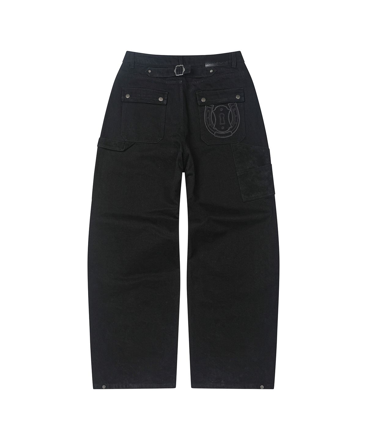 세컨모놀로그(SECONDMONO) Leather Panel Carpenter Wide Denim [BLACK]_SEPT083BLACK