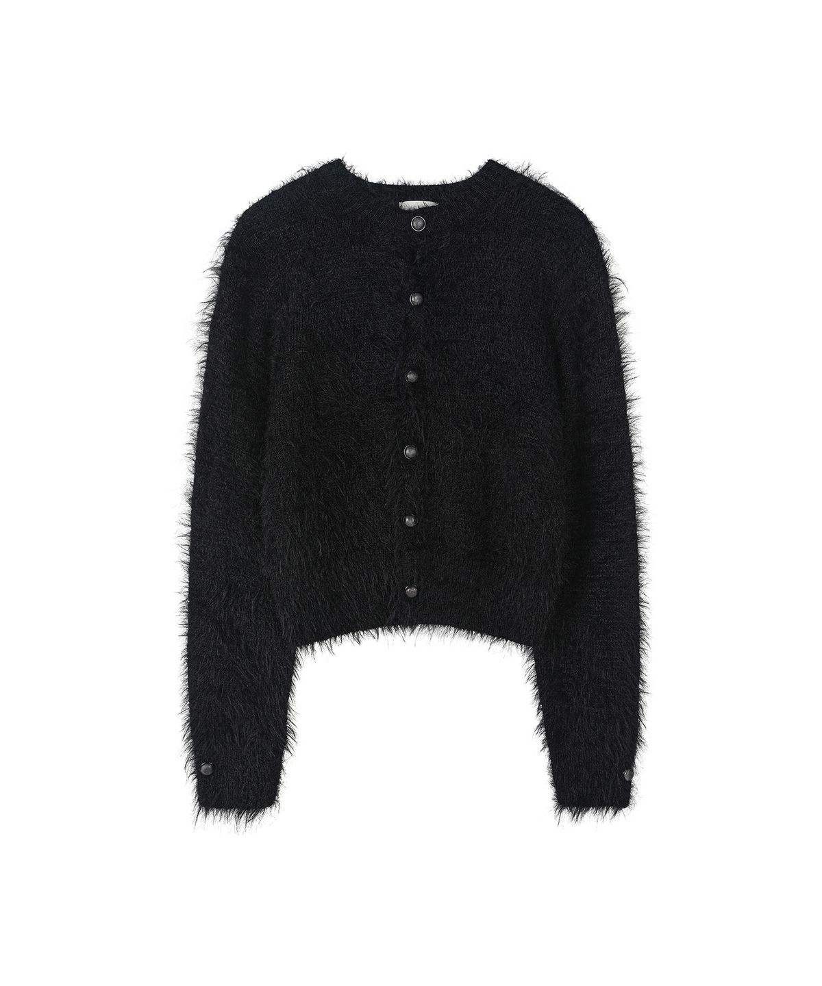 세컨모놀로그(SECONDMONO) Hairy Round Neck Button Cardigan [BLACK]_SEWCD009BLACK