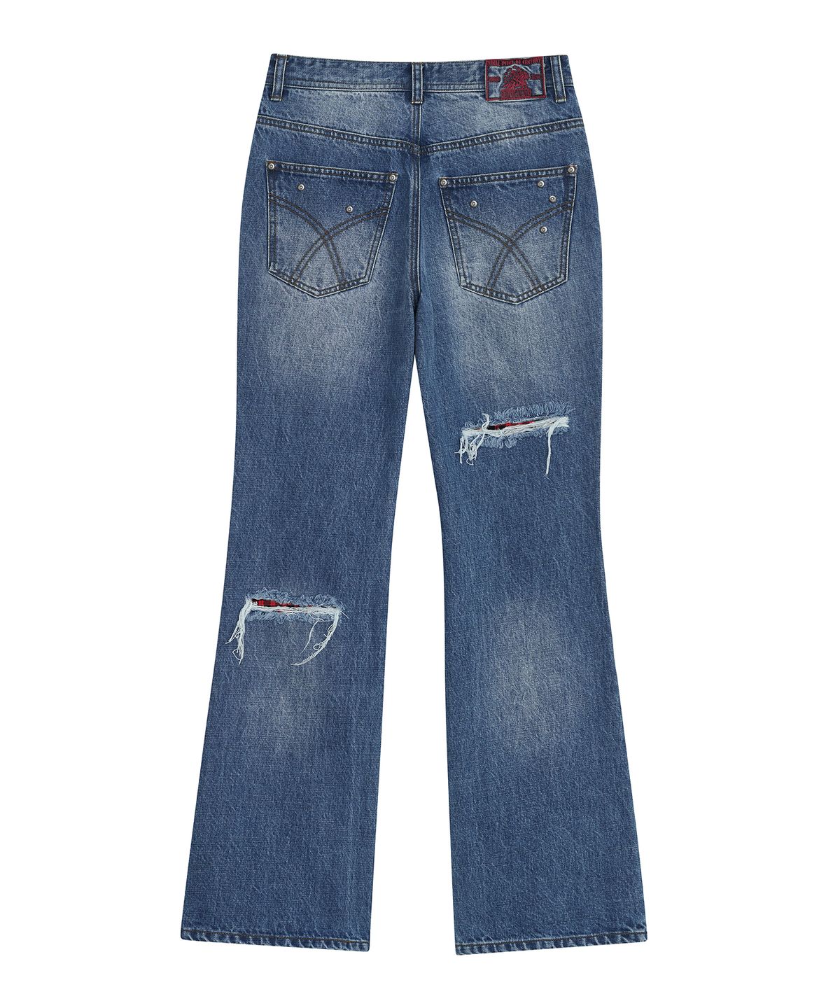 데프가먼츠(DEFGARMENTS) STUD CHECK PATCH FLARE JEANS [BLUE]