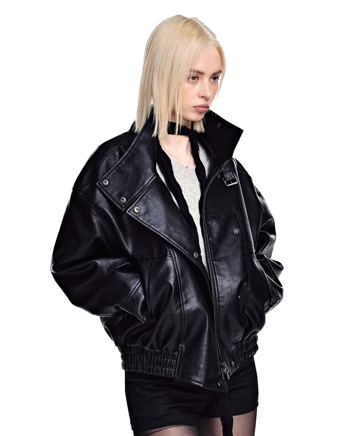 세컨모놀로그(SECONDMONO) High Neck Leather Blouson [BLACK]_SEWJK007BLACK