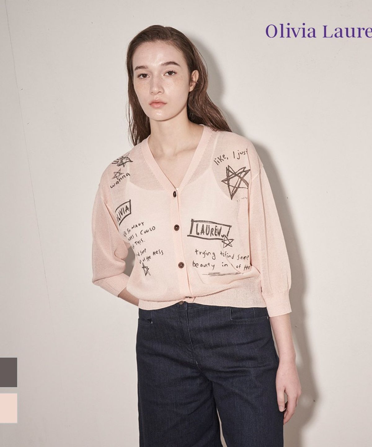 올리비아로렌(OLIVIALAUREN) 프린팅 브이넥 가디건_VOBBC5F7181
