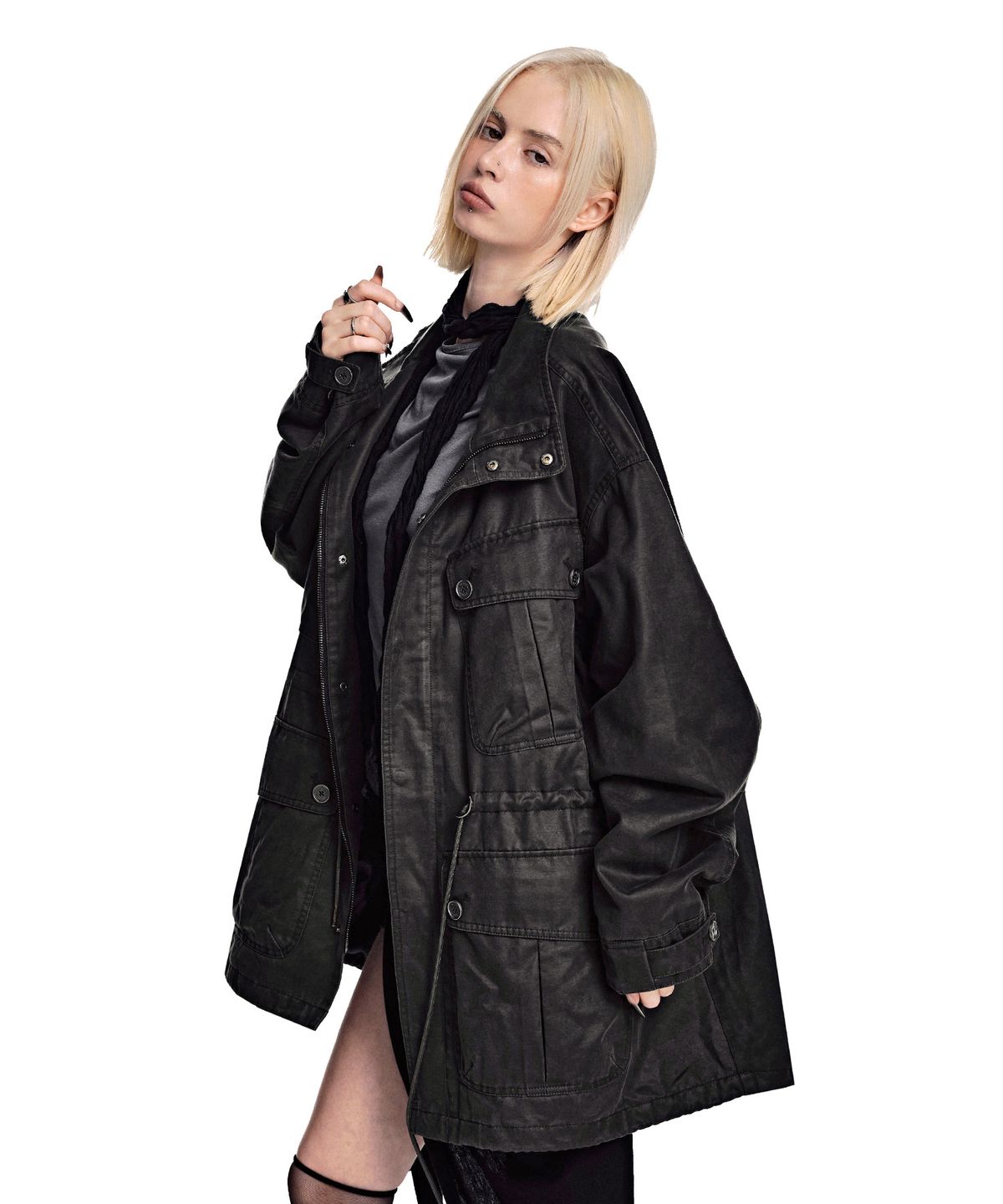 세컨모놀로그(SECONDMONO) Waxed Fishtail Field Jacket [CHARCOAL]_SEJK038CHARCOAL