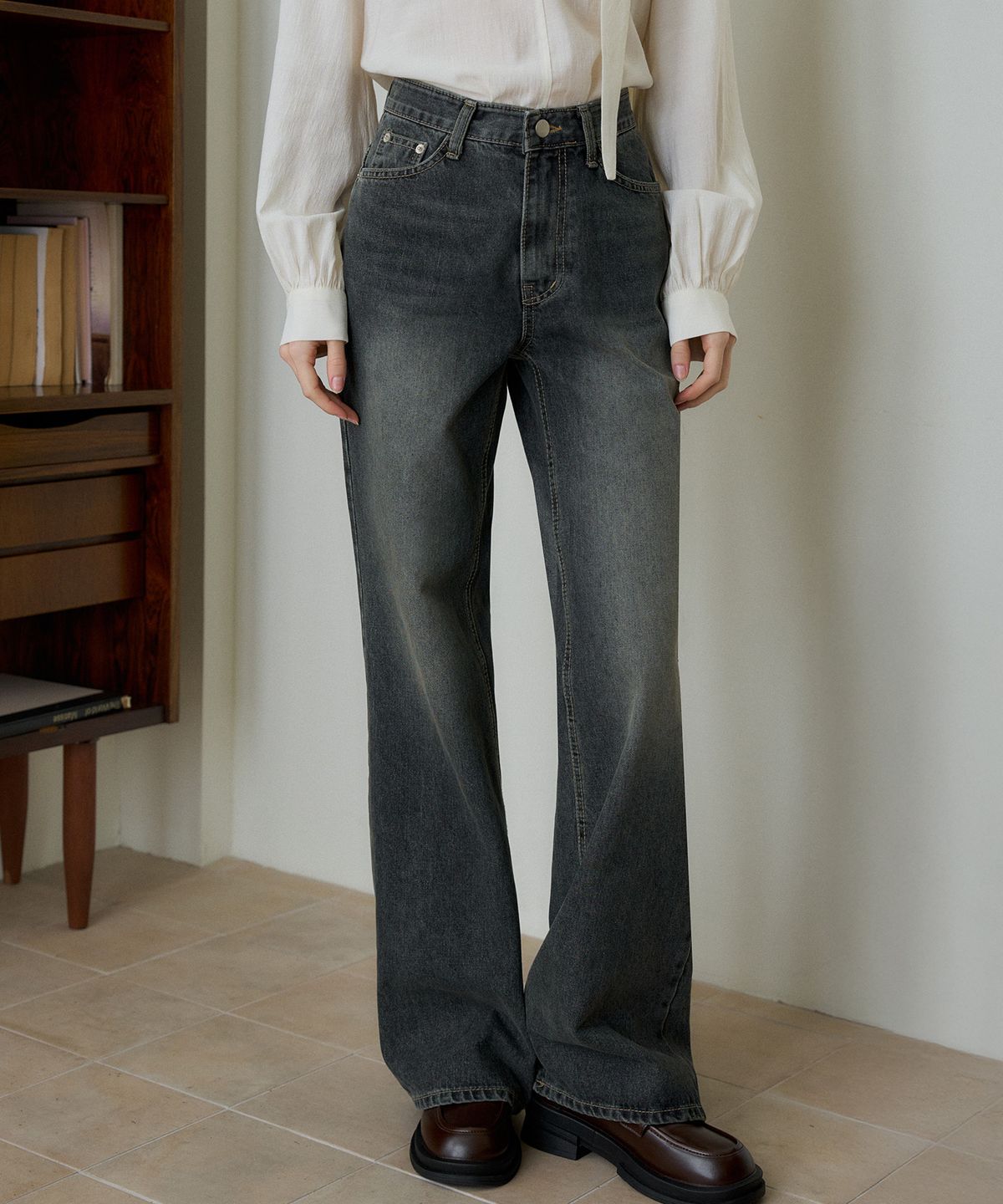 헤인트(HAINT) AUVIN VINTAGE WASHED WIDE BOOTCUT DENIM 2COL_DARK BLUE